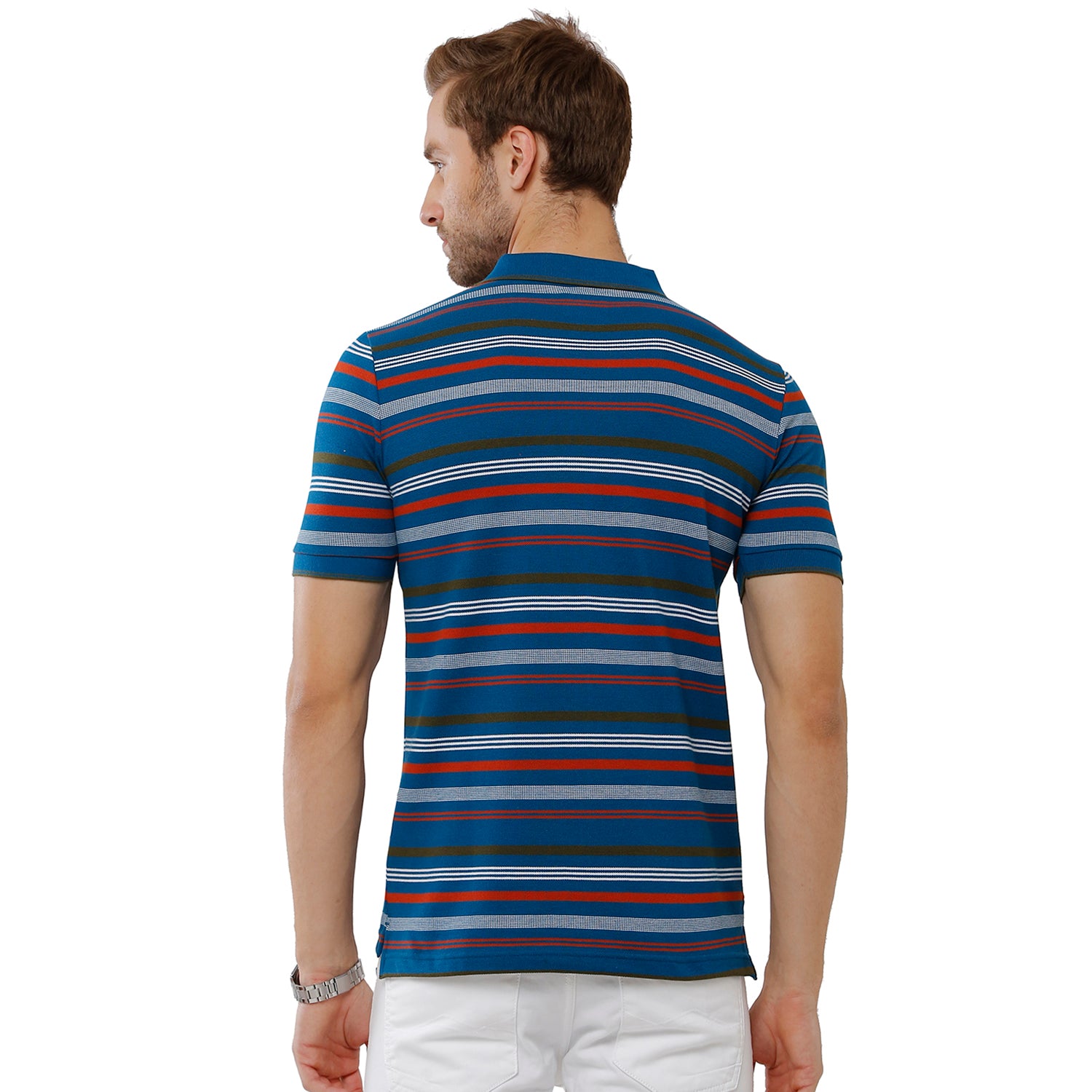 Classic Polo Mens Cotton Navy & Red Color Striped Slim Fit Polo Neck T-Shirt - Adore 165 B T-shirt Classic Polo 