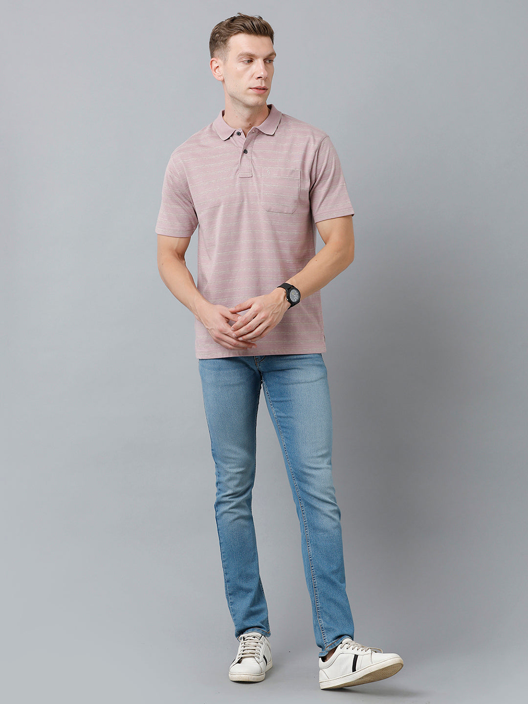 Classic Polo Men's Cotton Half Sleeve Striped Authentic Fit Polo Neck Grape Violet Color T-Shirt | Feeders - 214 B