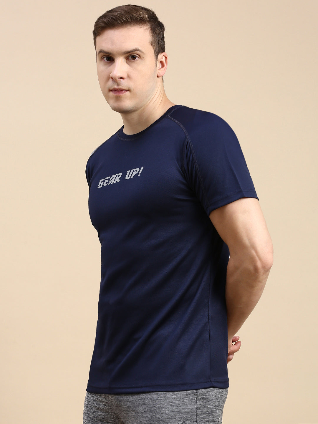 Classic Polo Men's Round Neck Polyster Navy Slim Fit Active Wear T-Shirt