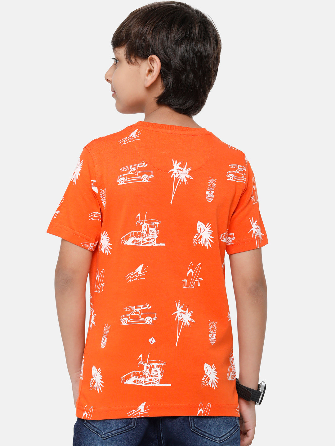 CP Boys Orange Printed Slim Fit Round Neck T-Shirt T-shirt Classic Polo 