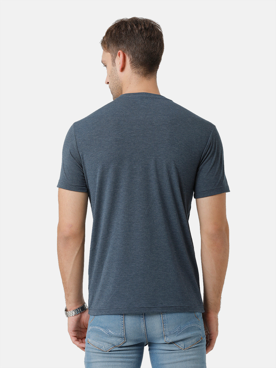 Classic Polo Mens Cotton Printed Half Sleeve Slim Fit Round Neck Navy Color T-Shirt | Baleno 482