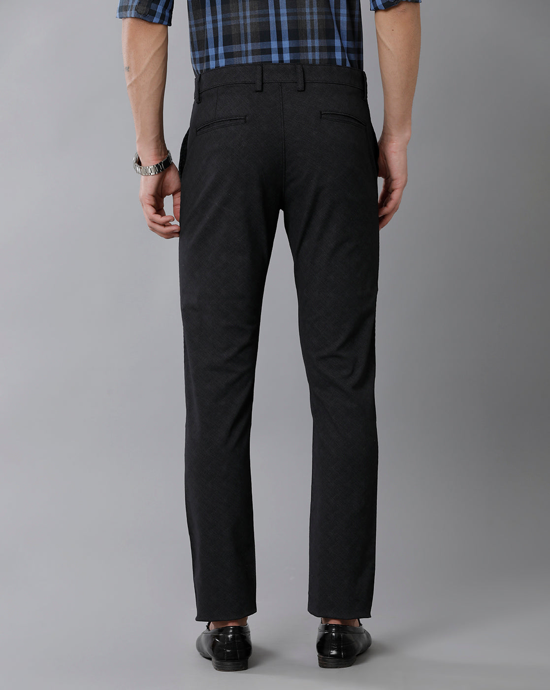 Classic Polo Men's 100% Cotton Moderate Fit Textured Black Color Trouser | TO1-35 D-BLK