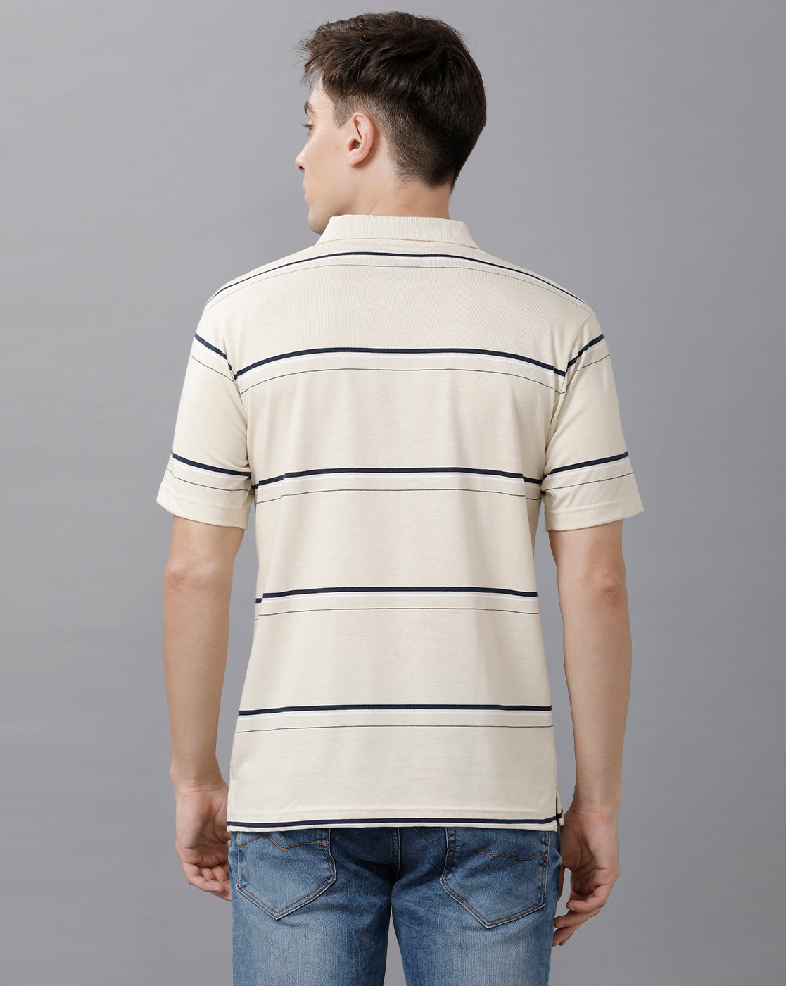Classic Polo Mens Cotton Blend Striped Half Sleeve Authentic Fit Polo Neck White Color T-Shirt | Avon 492 A