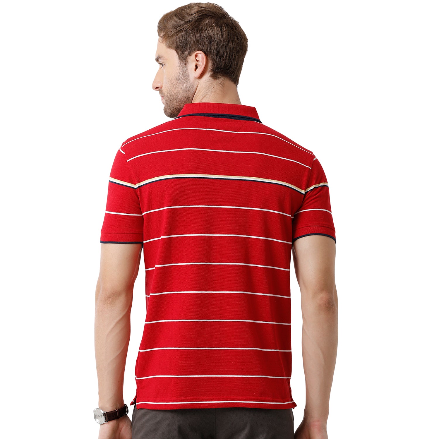 Men's Red Color Half Sleeve Polo Neck Striped T Shirt - VTA - 184 A SF P T-shirt Classic Polo 