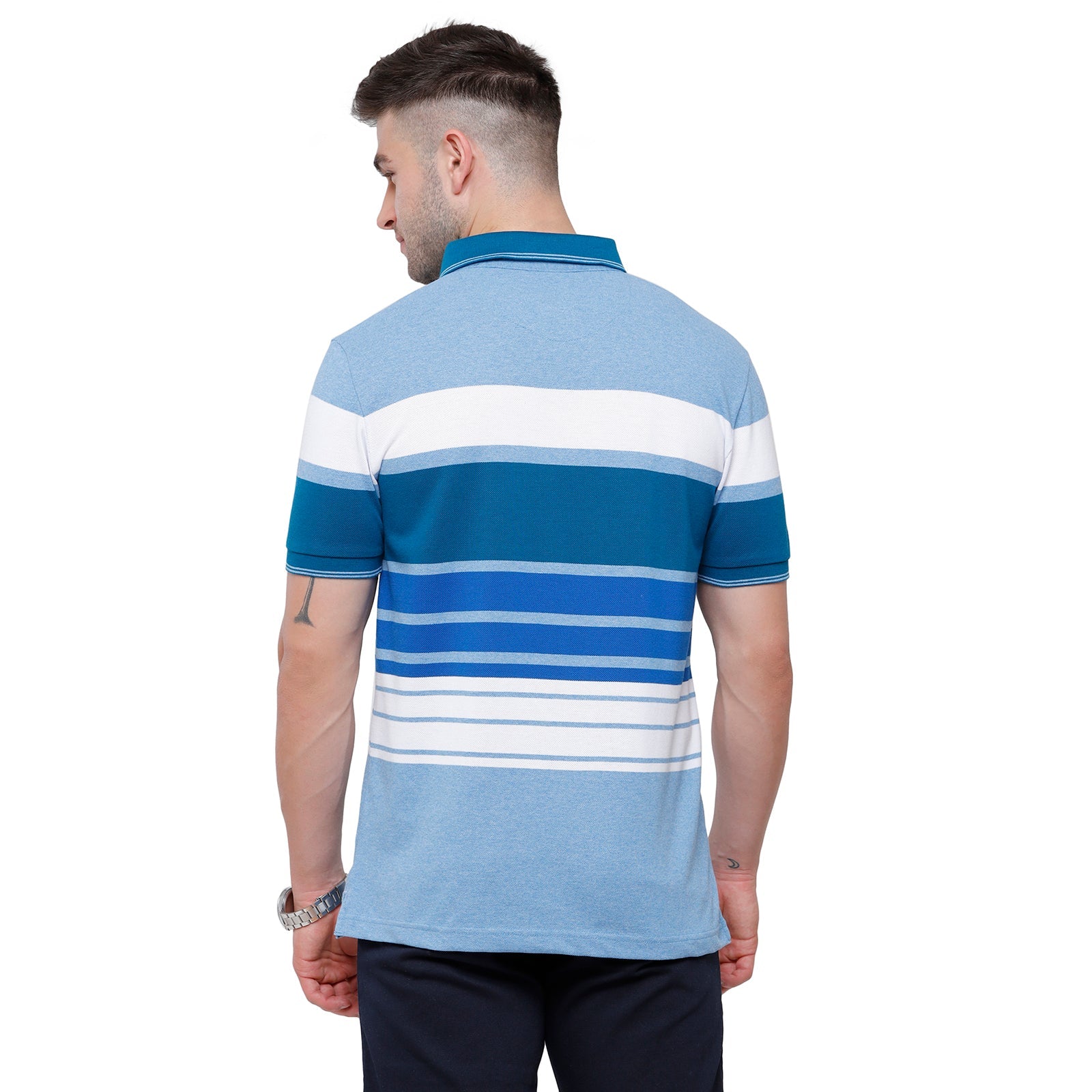 Classic Polo Mens Multi Blue Stripped Slim Fit Polo Neck T-Shirt - VTA 188 B T-shirt Classic Polo 