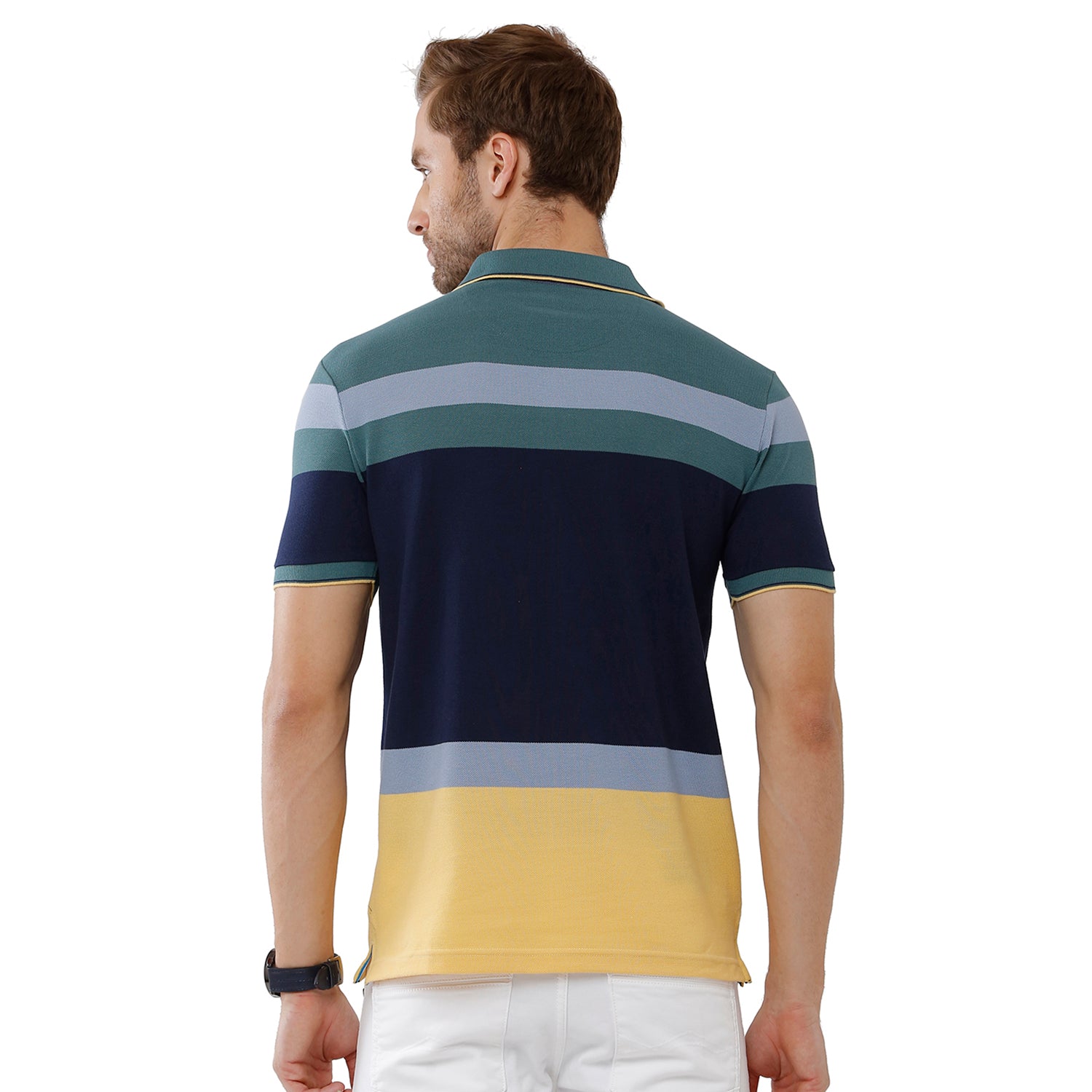 Classic Polo Mens 100% Cotton Multi Stripped Slim Fit Polo Neck T-Shirt - VTA 187 A T-shirt Classic Polo 