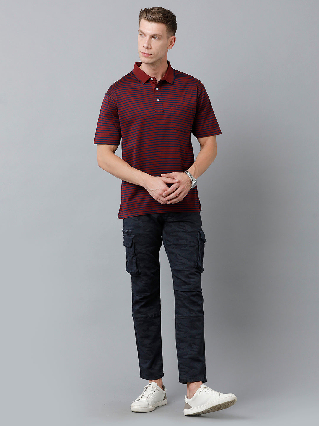 Classic Polo Men's Cotton Half Sleeve Striped Authentic Fit Polo Neck Red Color T-Shirt | Ultimo - 317 B