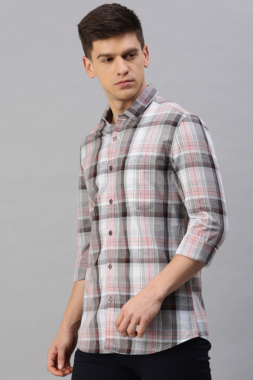 Classic Polo Men's Cotton Full Sleeve Checked Slim Fit Polo Neck Multicolur Woven Shirt | So1-162 A