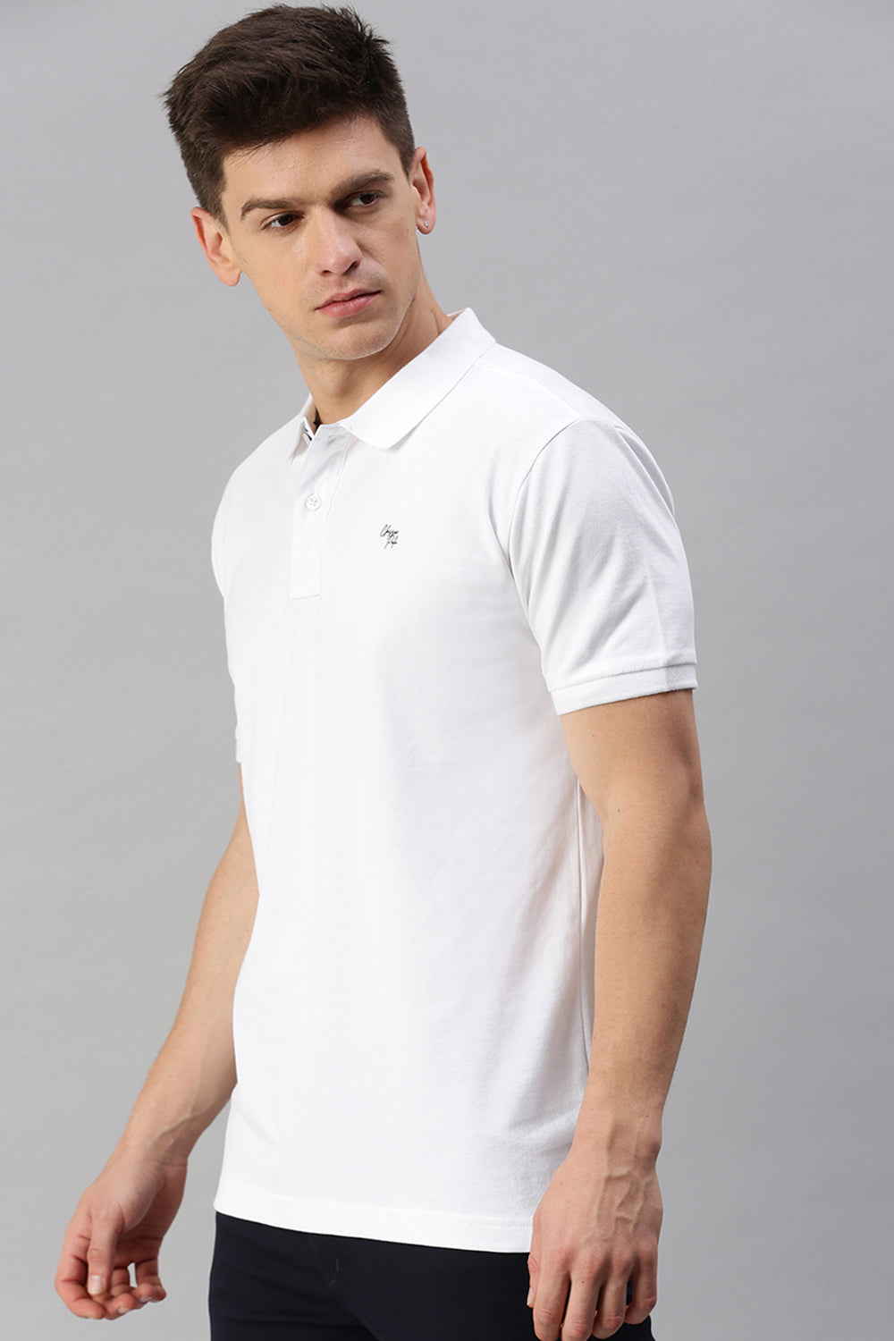 Classic Polo Men's Cotton Half Sleeve Solid Slim Fit Polo Neck White Color T-Shirt | Prm - 743 A