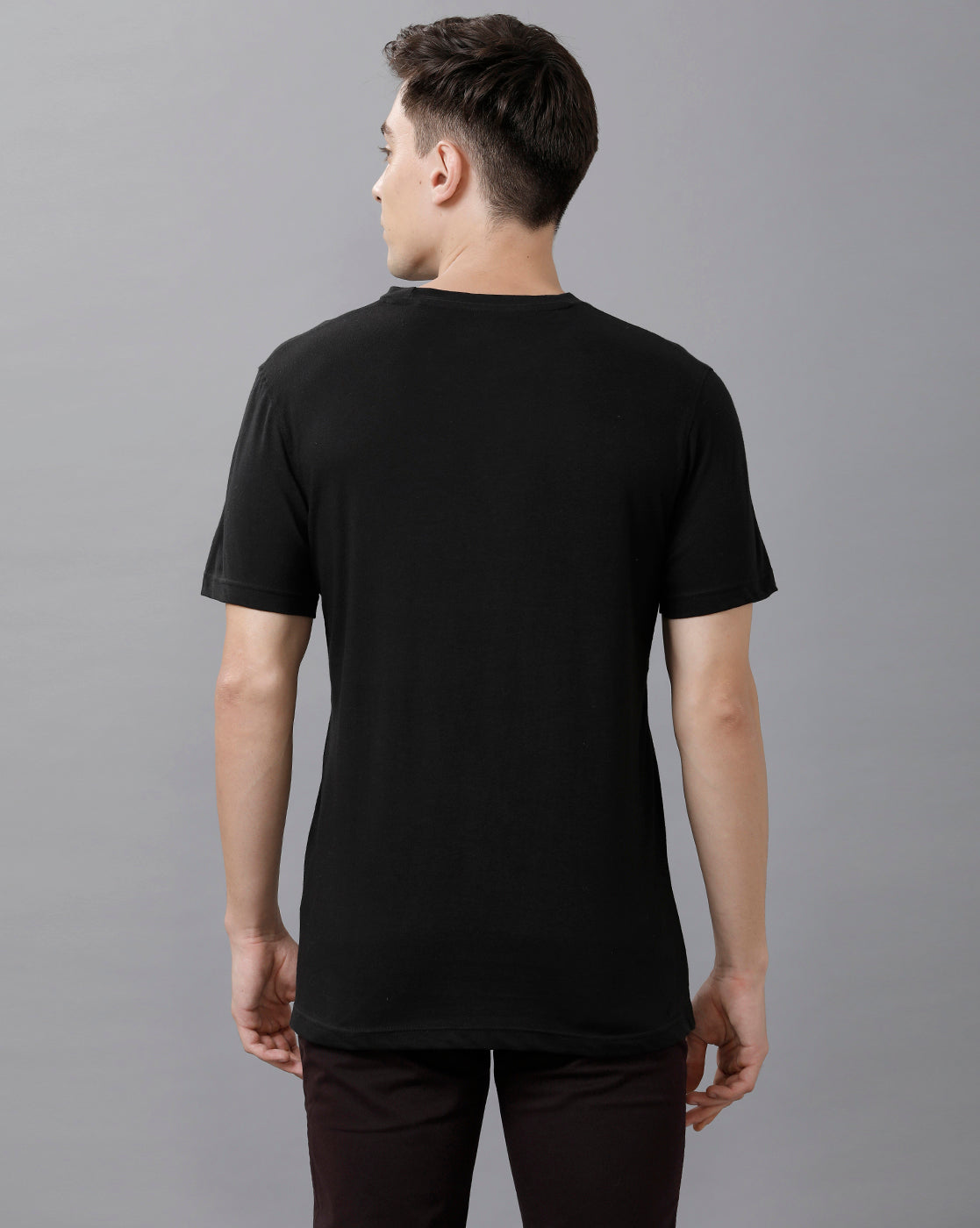 Classic Polo Mens Cotton Printed Half Sleeve Slim Fit Round Neck Black Color T-Shirt | Baleno 488