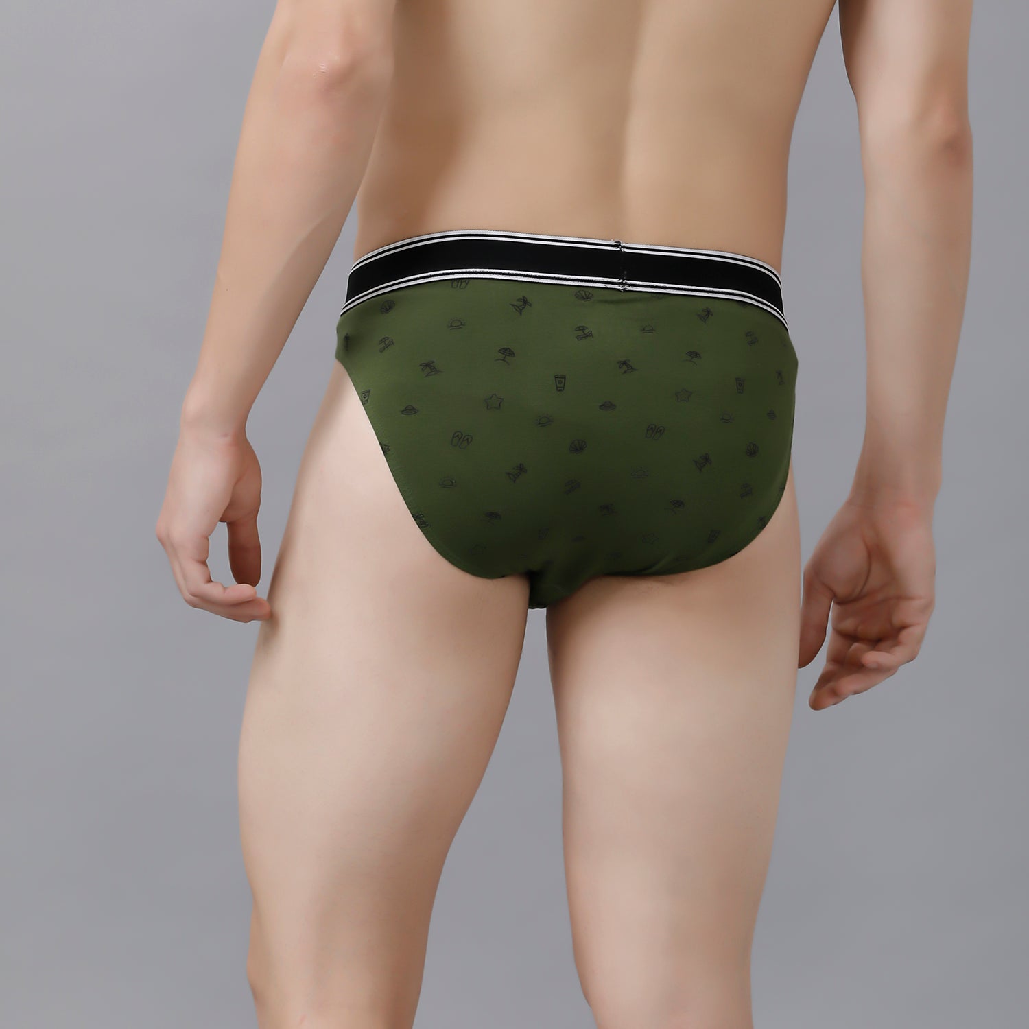 CP BRO Men's Printed Briefs with Exposed Waistband - Green Print