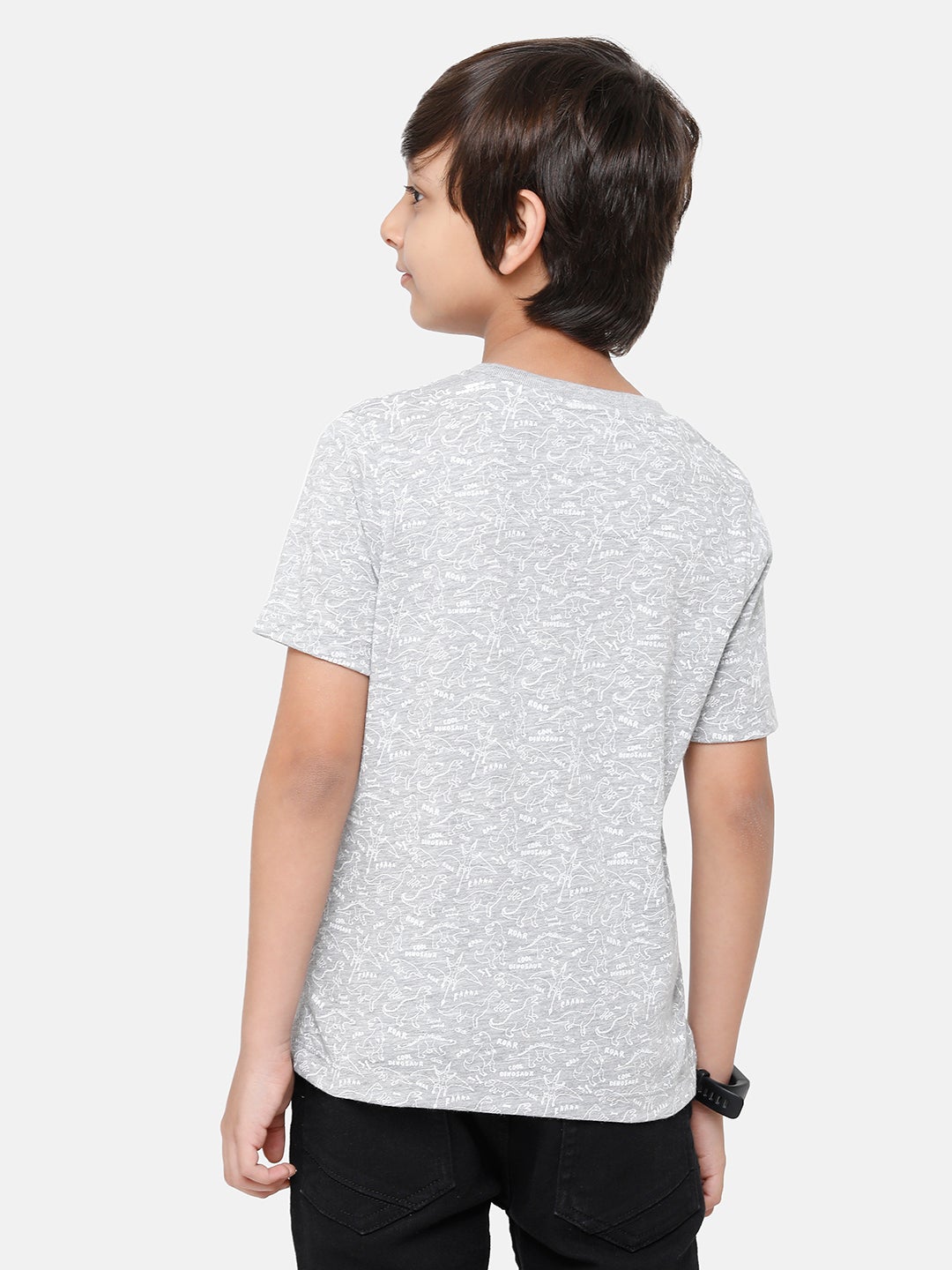 CP Boys Grey Blend Printed Slim Fit Round Neck T-Shirt T-shirt Classic Polo 