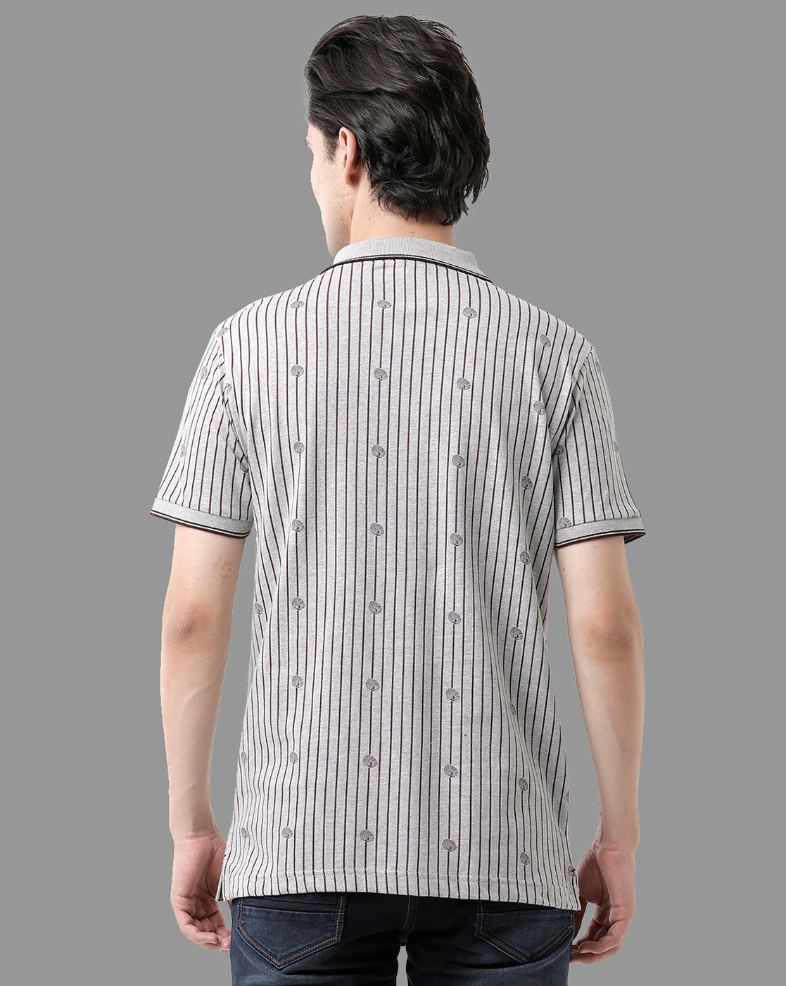 Classic Polo Mens Cotton Half Sleeve Printed Slim Fit Polo Neck Grey Color T-Shirt | Bello - 176 A