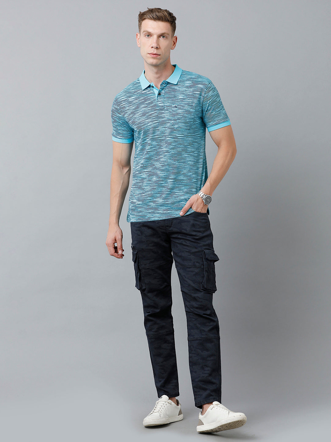 Classic Polo Men's Cotton Half Sleeve Striped Authentic Fit Polo Neck Sky Blue Color T-Shirt | Nexon - 04 A