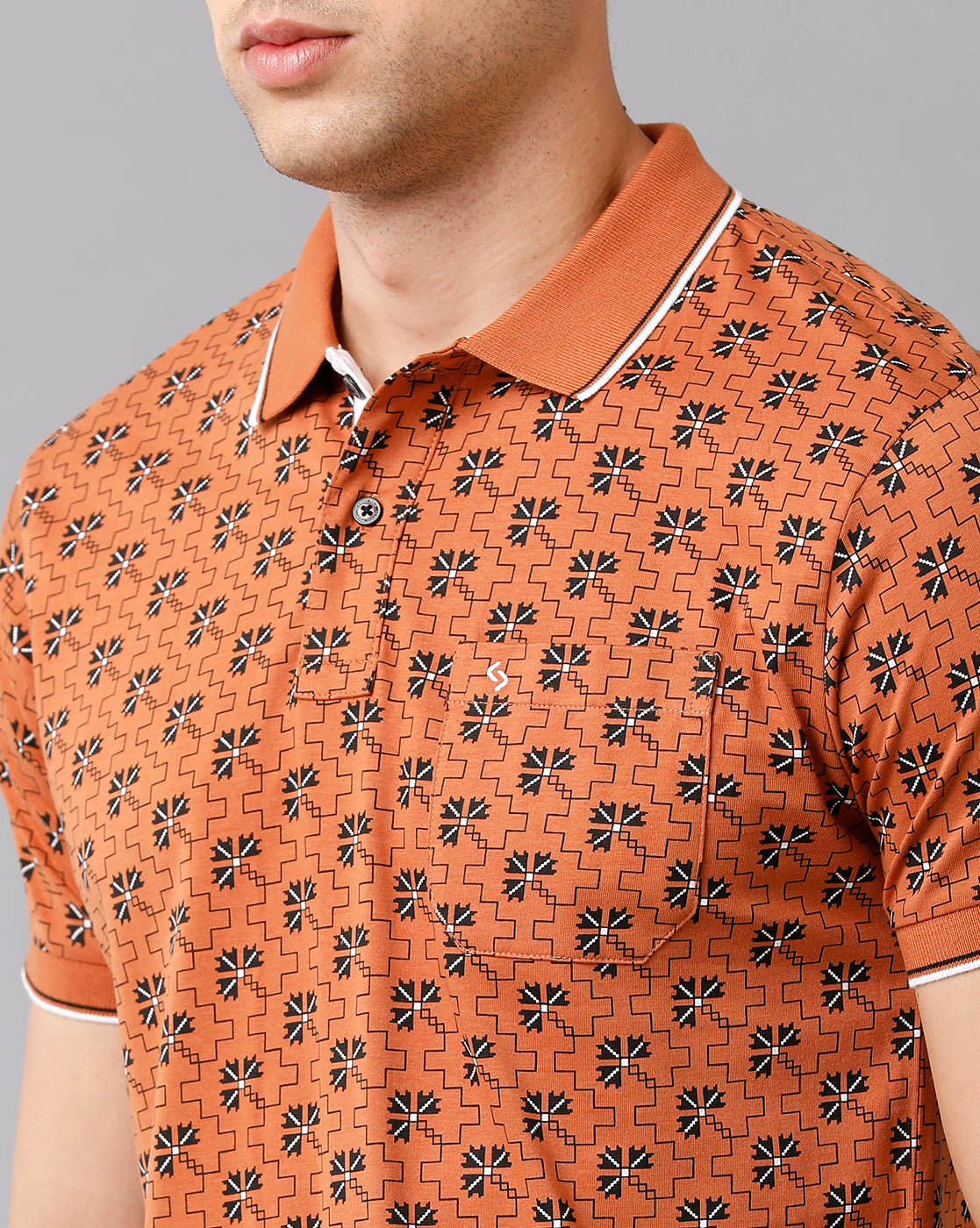 Classic Polo Mens Cotton Printed Half Sleeve Slim Fit Polo Neck Orange Color T-Shirt | Bello 175 B