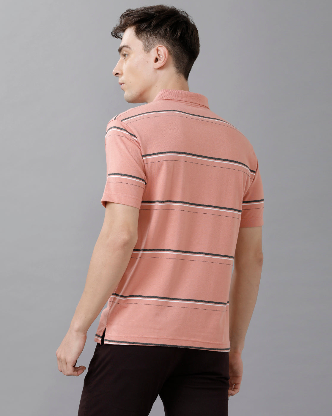 Classic Polo Mens Cotton Blend Striped Half Sleeve Authentic Fit Polo Neck Coral Color T-Shirt | Avon 492 B
