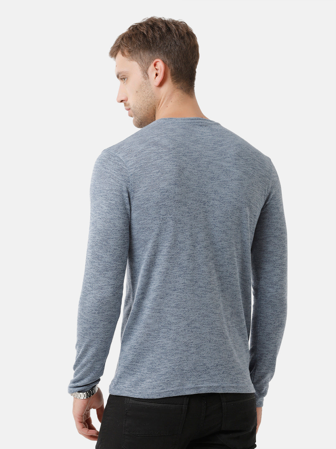 Classic Polo Mens Cotton Full Sleeve Solid Slim Fit Round Neck Grey Color T-Shirt | Verno 309 B