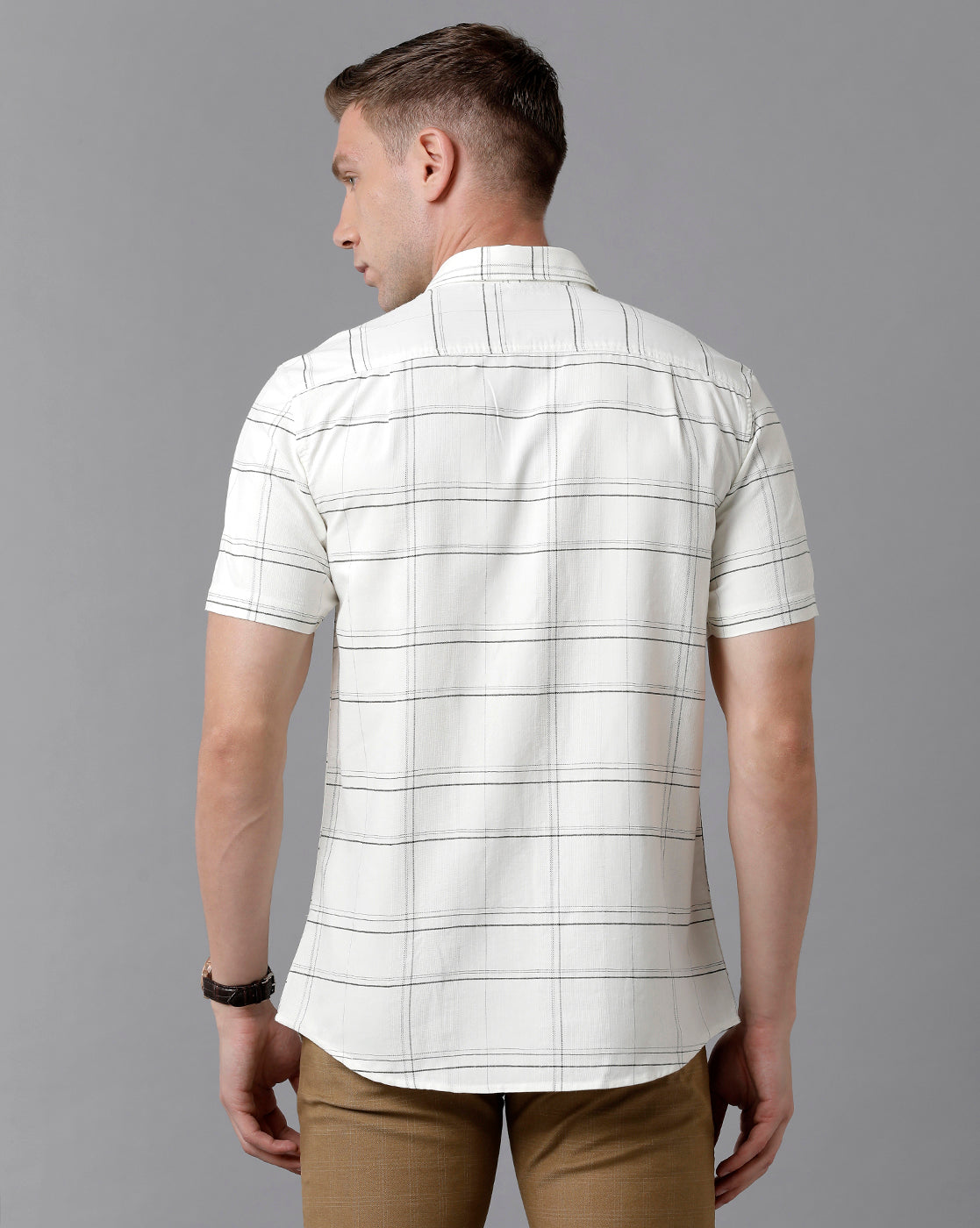 Classic Polo Men's Cotton Checked Half Sleeve Slim Fit Polo Neck White Color Woven Shirt | Sn2-118 A