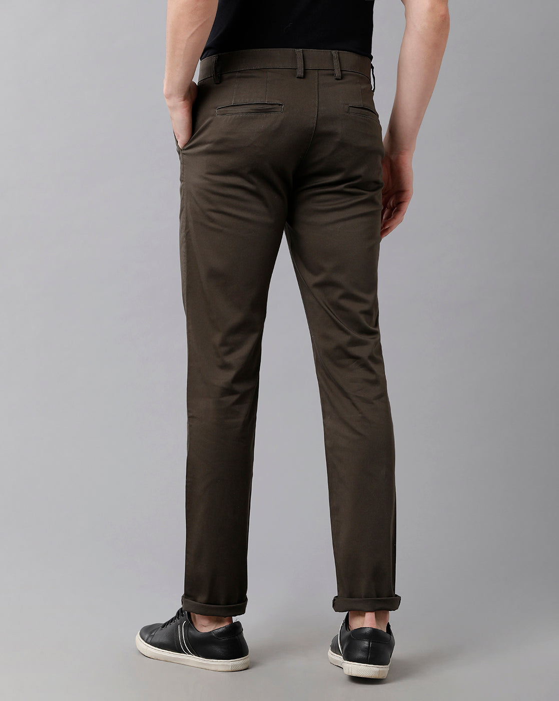 CP BRO Men's Cotton Solid Slim Fit Olive Color Trousers | Tbn2-27 B