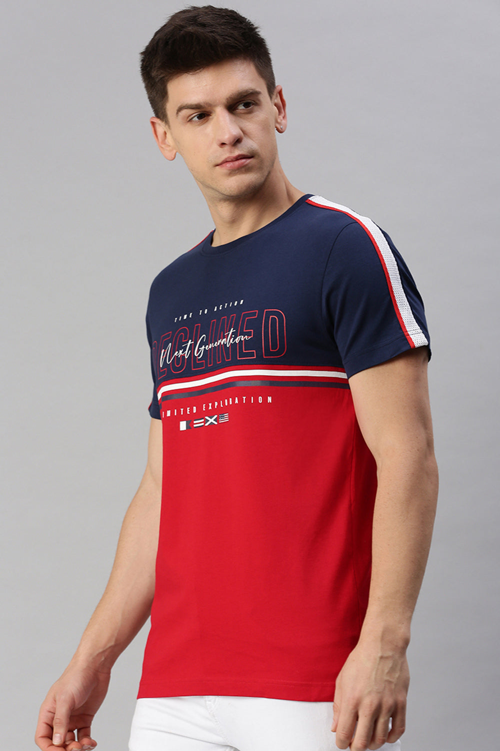 CP BRO Men's Cotton Half Sleeve Color Block Slim Fit Crew Neck Red Color T-Shirt | Brcn - 520 A