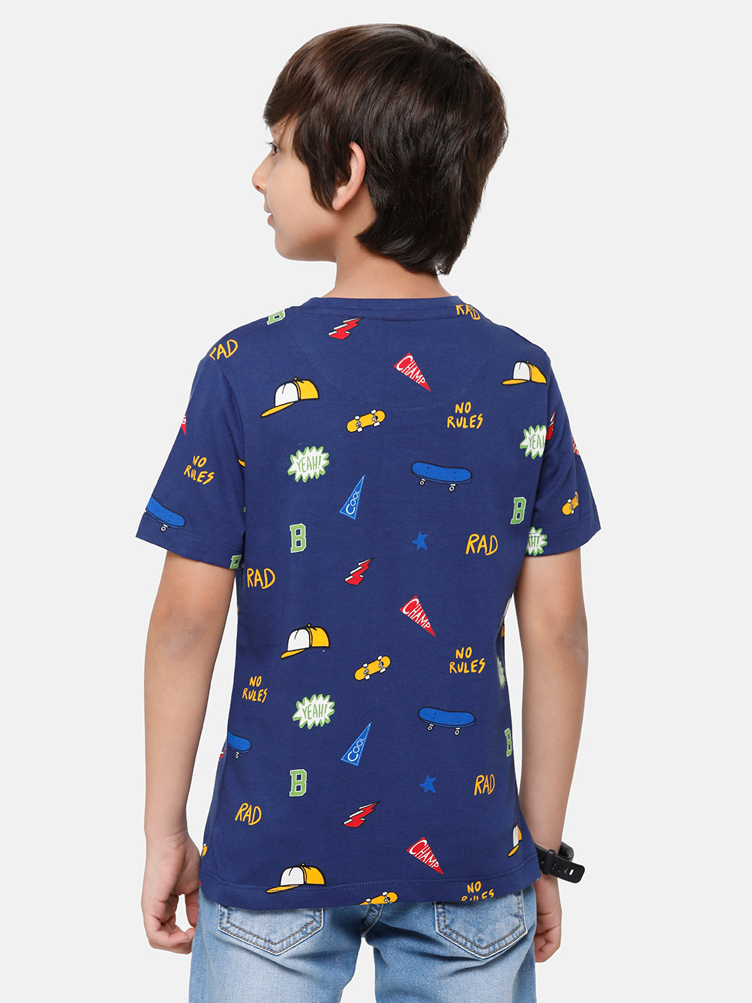 CP Boys Blue Printed Slim Fit Round Neck T-Shirt T-shirt Classic Polo 
