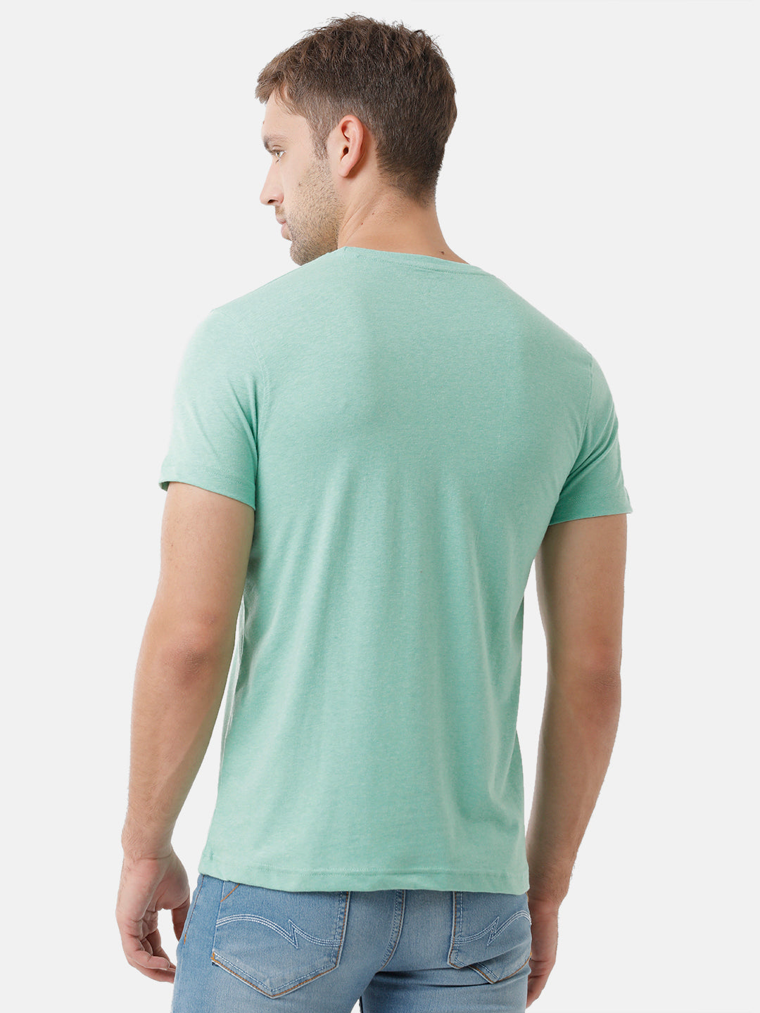 Classic Polo Mens Cotton Half Sleeve Printed Slim Fit Round Neck Light Green Color T-Shirt | Baleno 401 B