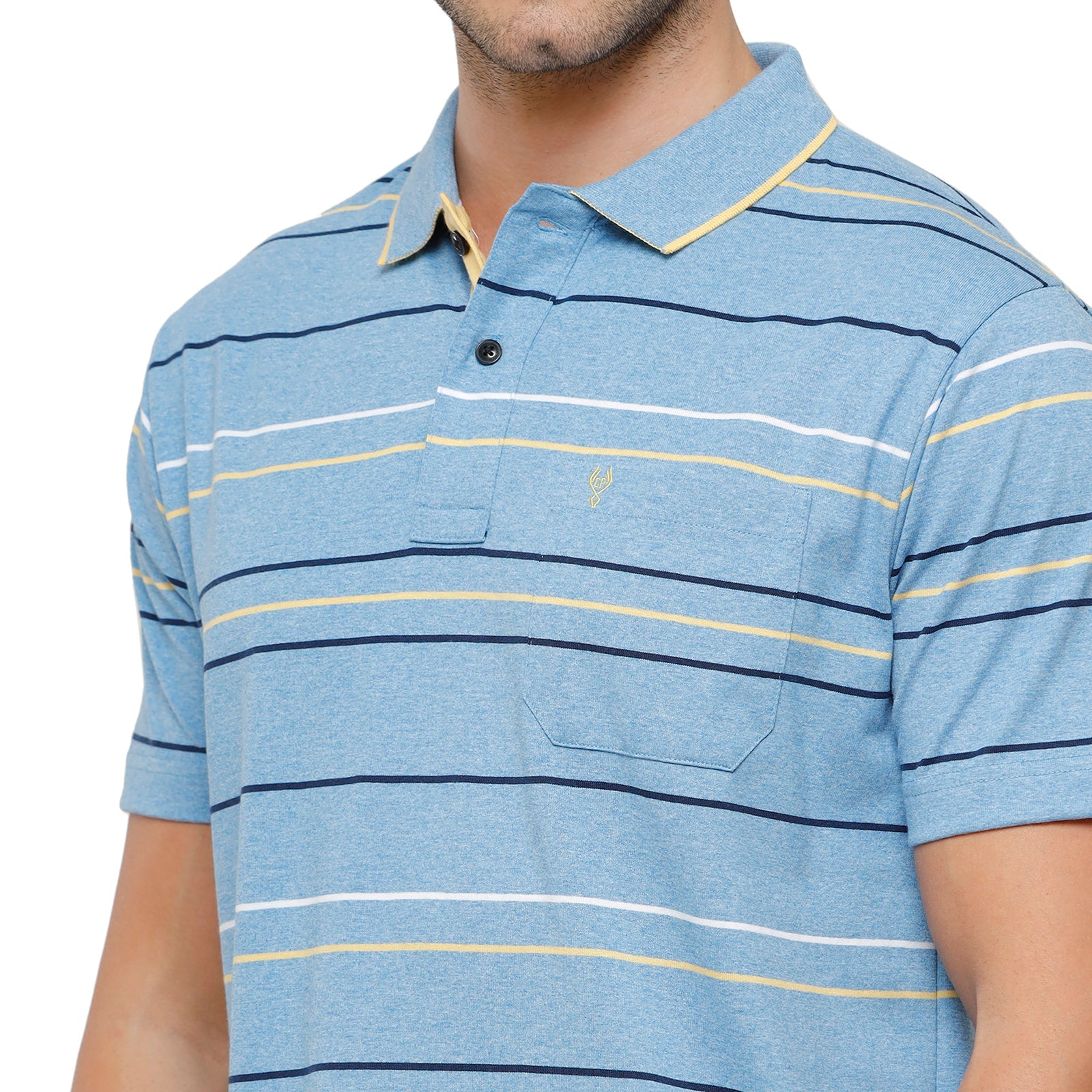 Classic Polo Mens Striped Authentic Fit Polo Neck Sky Blue Colour T-Shirt - MEL 206 B T-shirt Classic Polo 