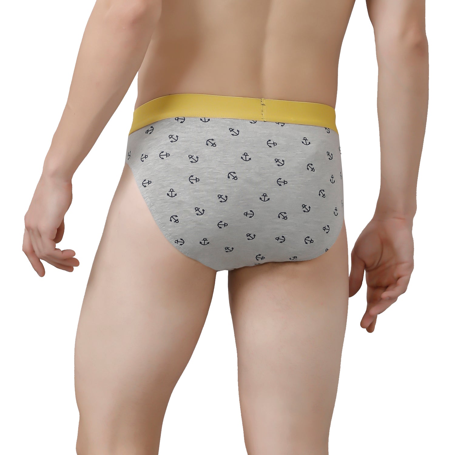 CP BRO Men's Printed Briefs with Exposed Waistband Value Pack - Grey Anchor (Pack of 2)