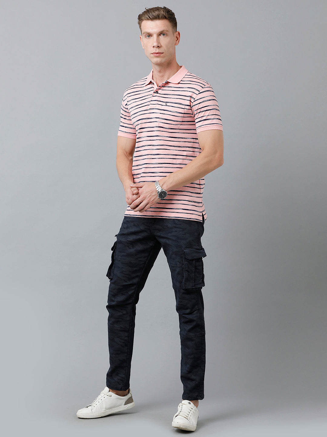 Classic Polo Men's Cotton Half Sleeve Striped Authentic Fit Polo Neck Pink Color T-Shirt | Nexon - 02 B