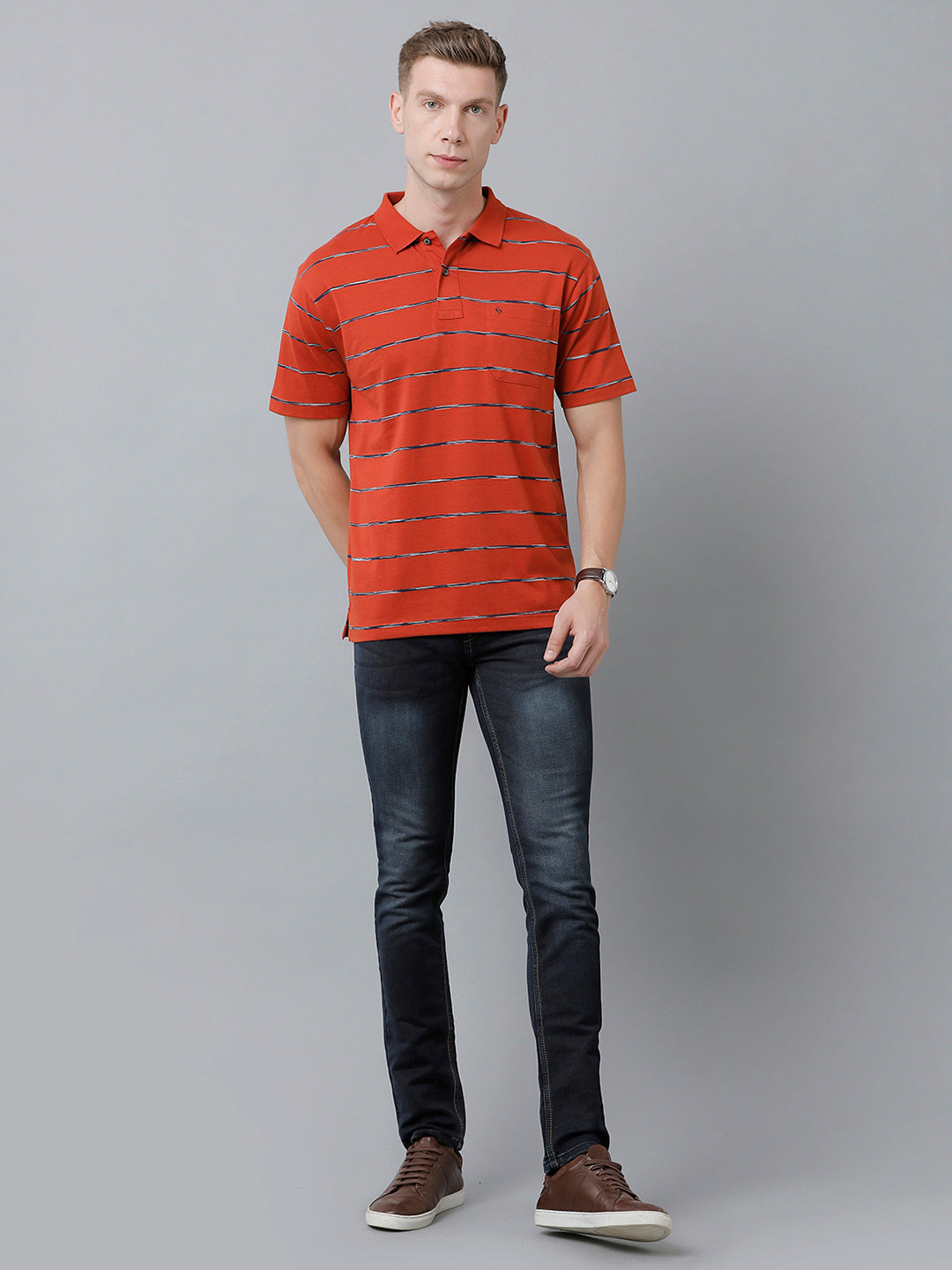 Classic Polo Men's Cotton Half Sleeve Striped Authentic Fit Polo Neck Red Color T-Shirt | Nexon - 03 B