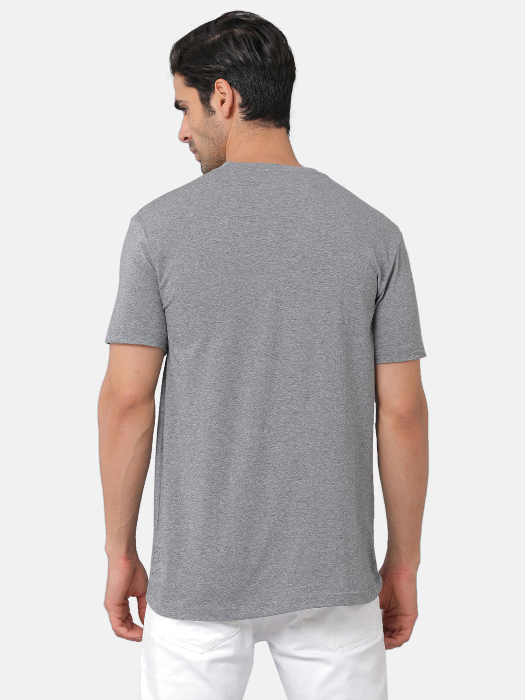 Classic Polo Mens Cotton Chest Print Slim Fit Round Neck Grey Color T-Shirt | Baleno 481