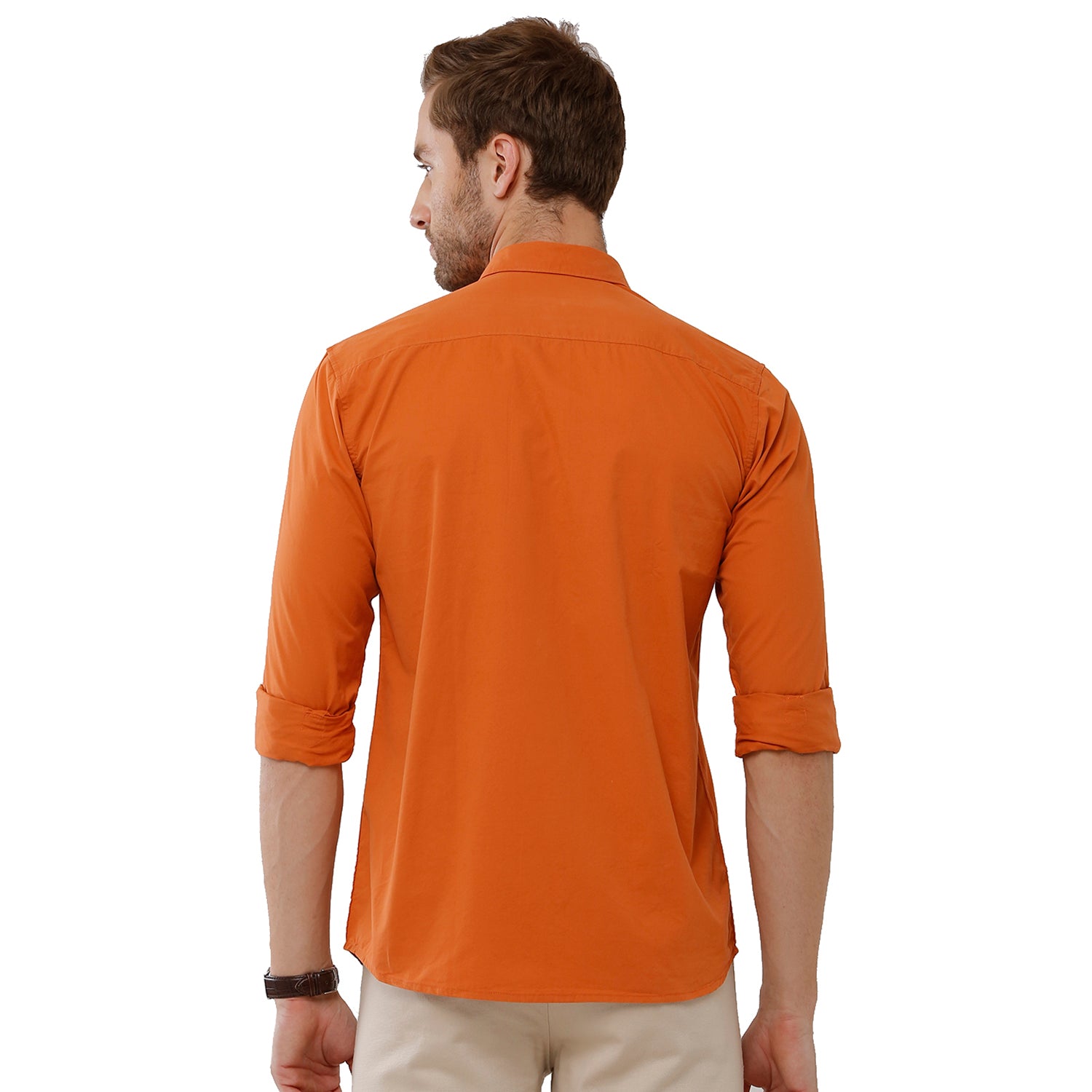 Classic Polo Mens 100% Cotton Full Sleeve Solid Slim Fit Orange Color Woven Shirt -SN1 115 C Shirts Classic Polo 