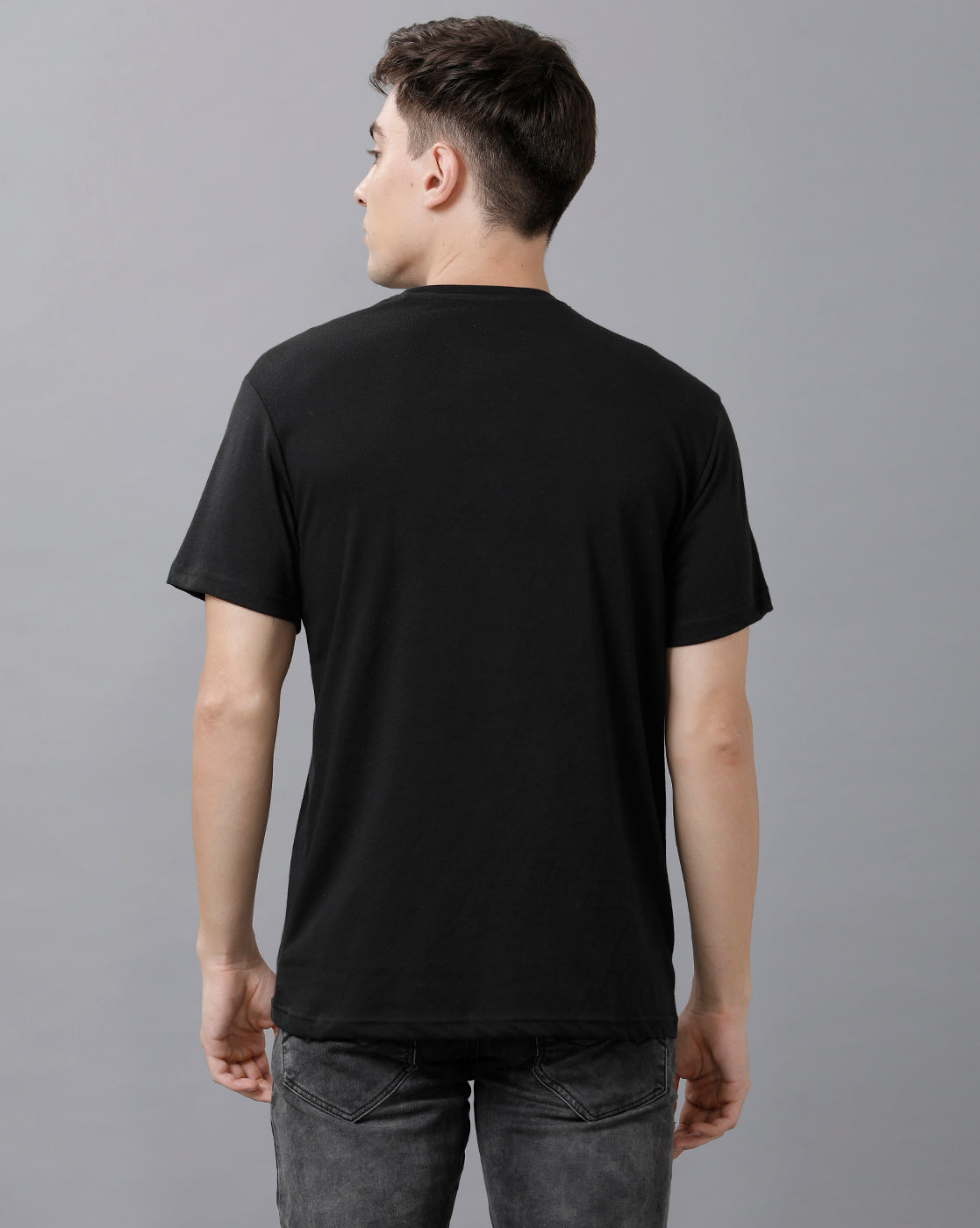 Classic Polo Mens Cotton Printed Half Sleeve Slim Fit Round Neck Black Color T-Shirt | Baleno 489