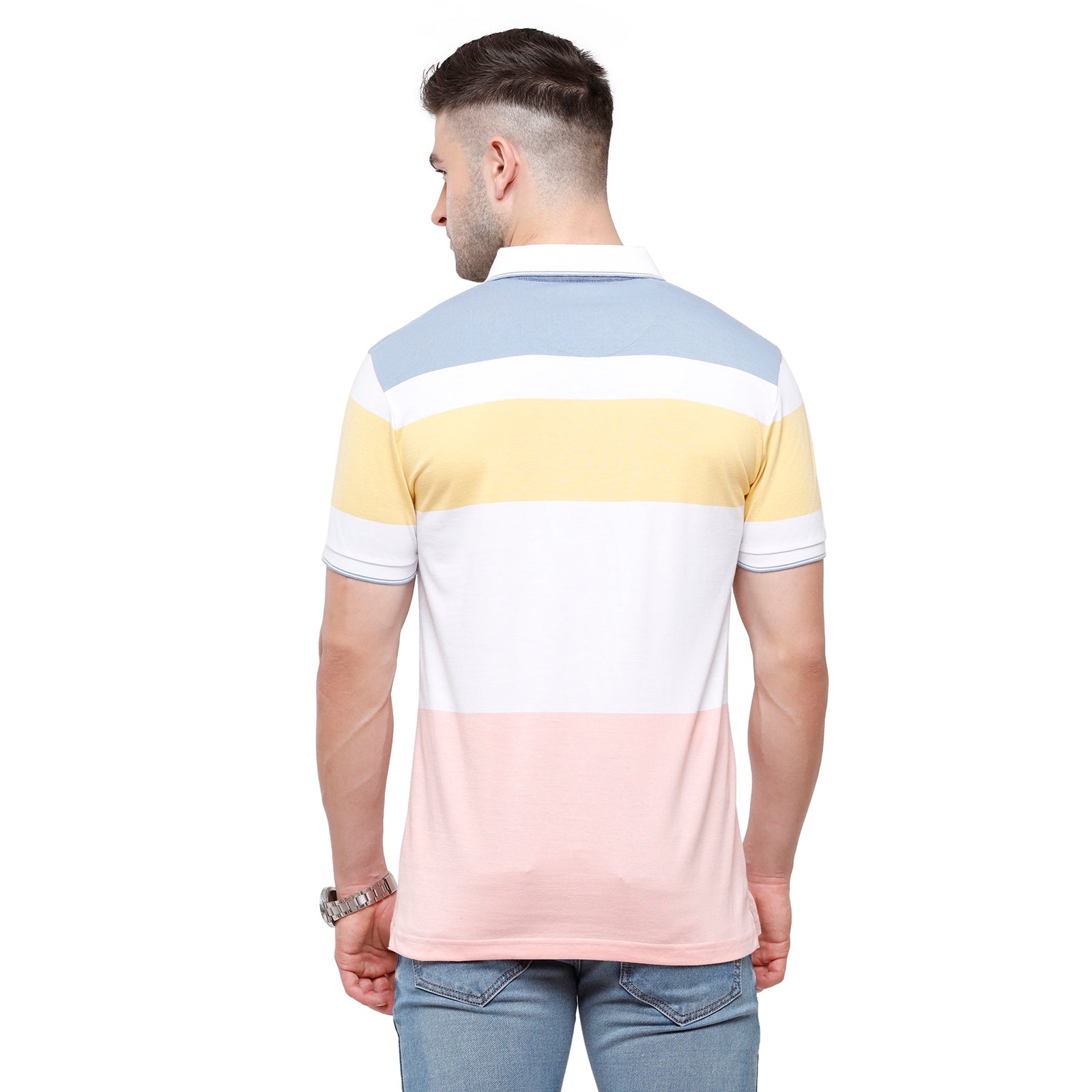 Classic Polo Mens Multi Stripped Half Sleeve Slim Fit Polo Neck T-Shirt - VTA 182A T-shirt Classic Polo 