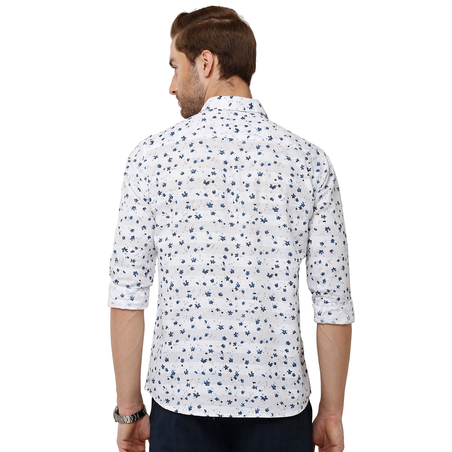 Classic Polo Mens 100% Cotton Full Sleeve Printed Slim Fit White Color Woven Shirt -SN1-86 B Shirts Classic Polo 