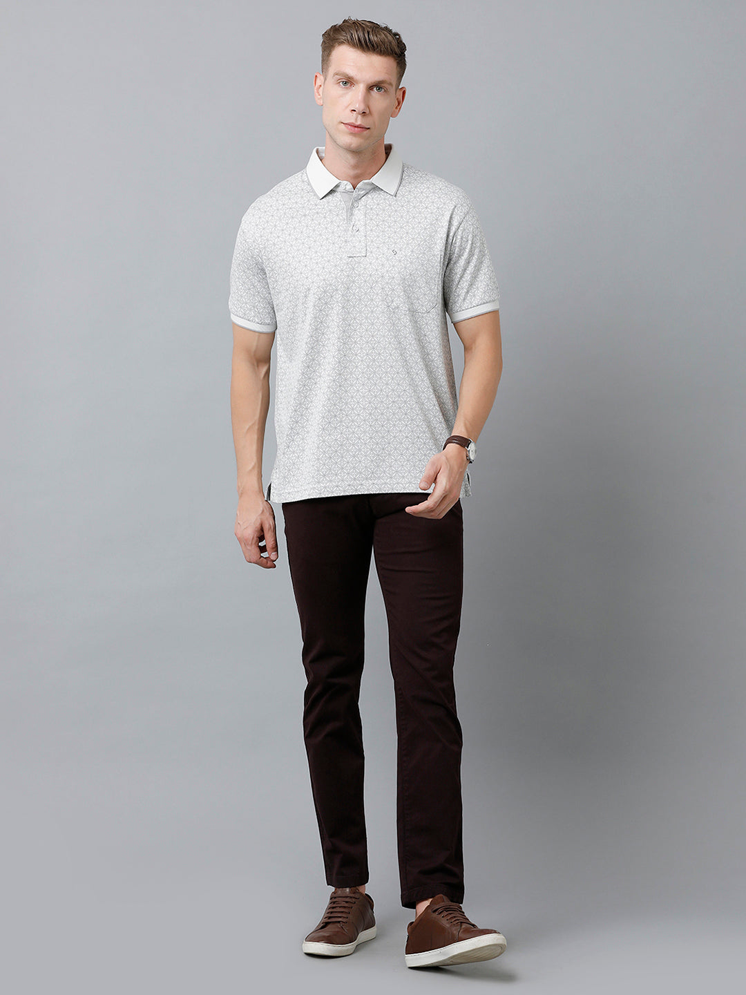 Classic Polo Men's Cotton Half Sleeve Printed Authentic Fit Polo Neck Grey Color T-Shirt | Carve Polo - 02 A