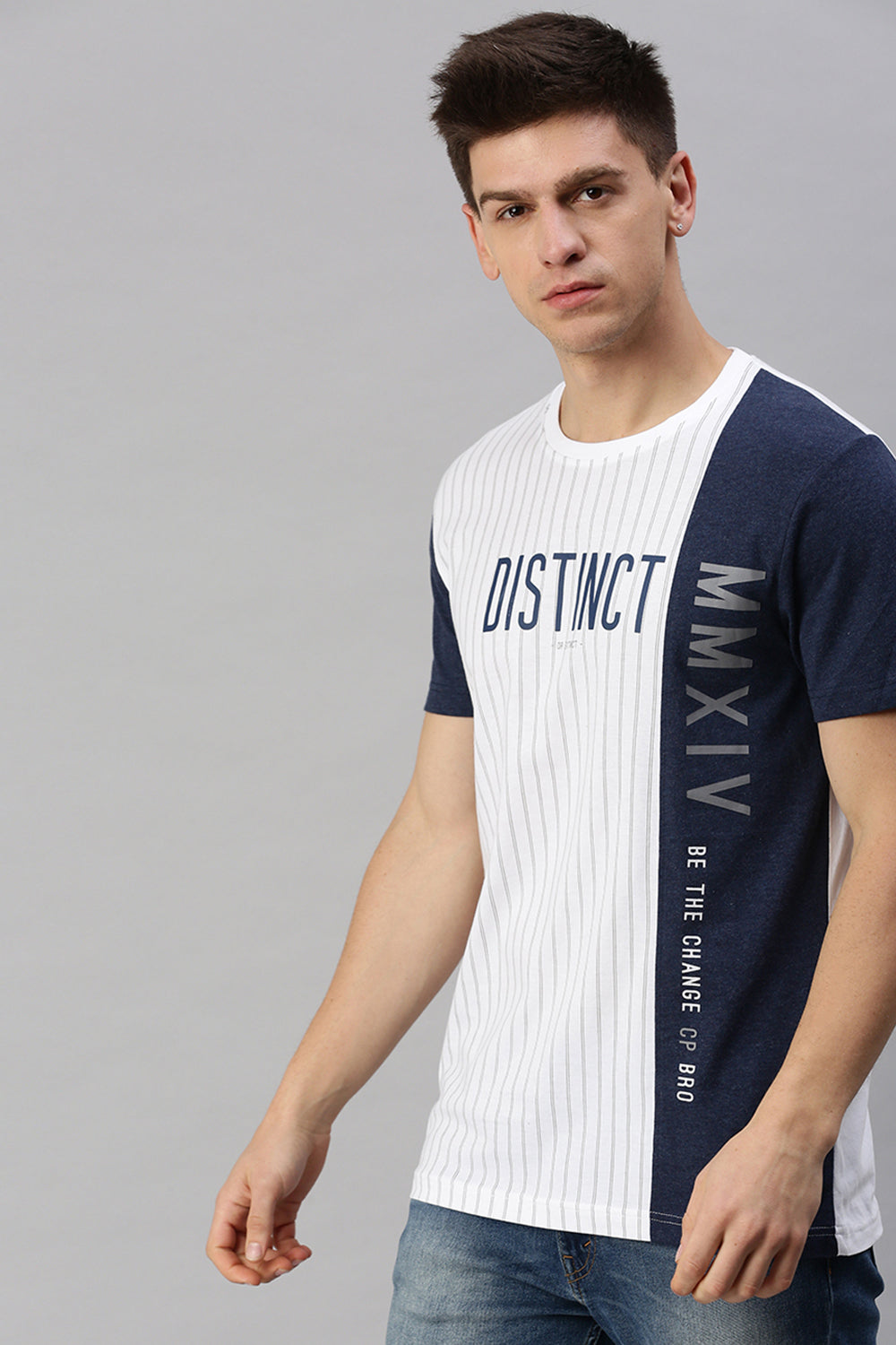 CP BRO Men's Cotton Half Sleeve Striped Slim Fit Crew Neck Multicolor T-Shirt | Brcn - 521 B