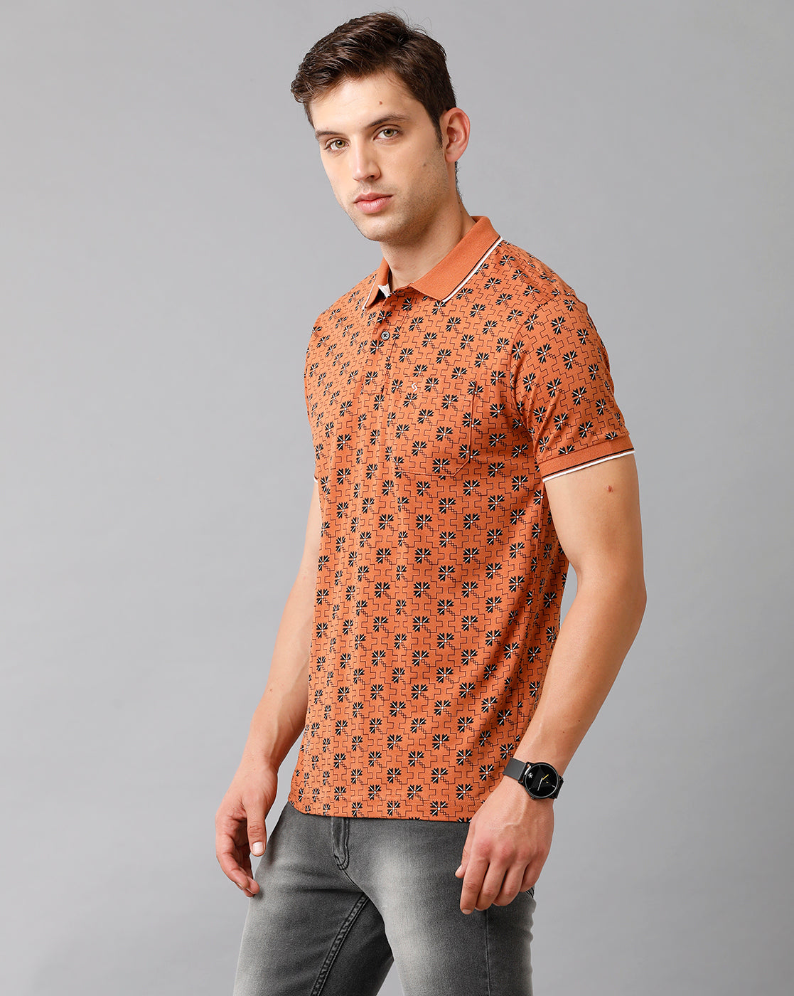 Classic Polo Mens Cotton Printed Half Sleeve Slim Fit Polo Neck Orange Color T-Shirt | Bello 175 B
