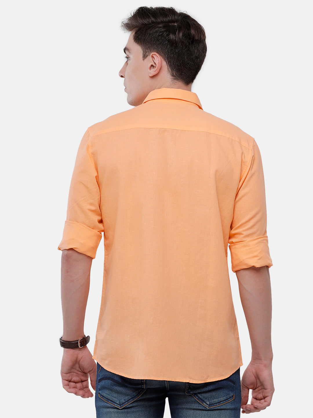 Classic Polo Mens Solid Milano Fit Full Sleeve Woven Shirt -Mica Orange FS