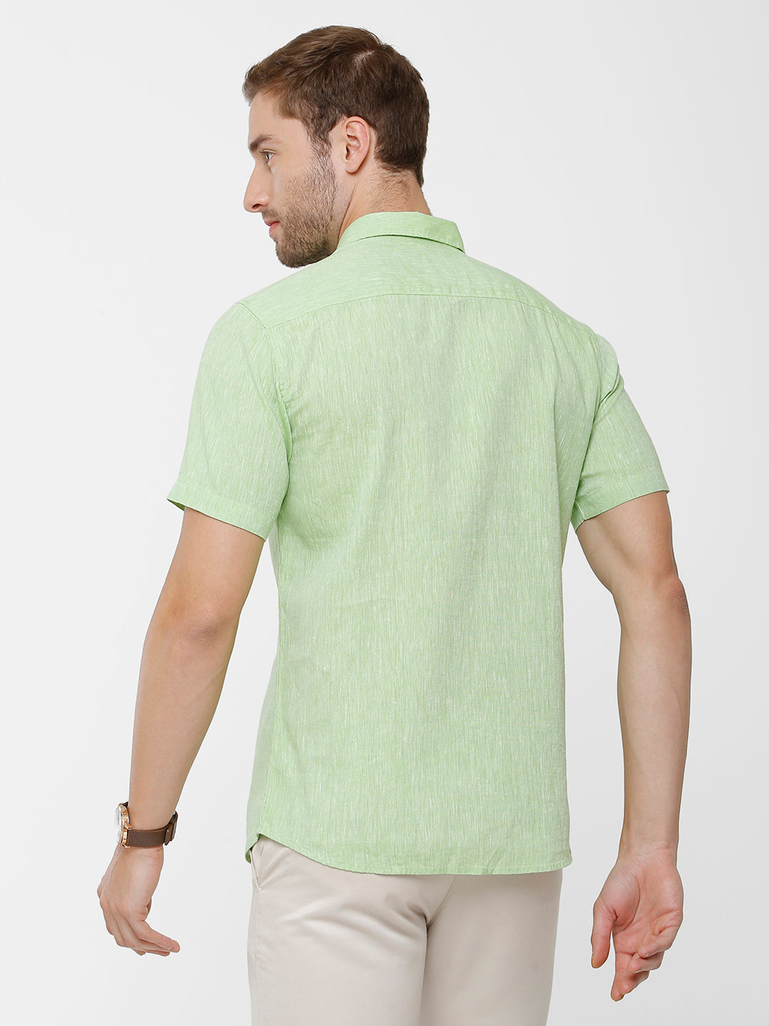 Classic Polo Mens Green Linen Cotton Woven Shirt - Porsh Green HS