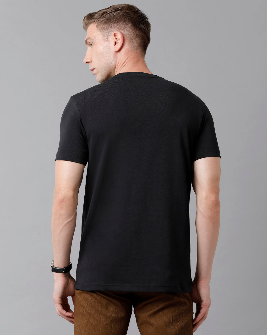 Classic Polo Men's Cotton Printed Half Sleeve Slim Fit Round Neck Black Color T-Shirt | Baleno - 487