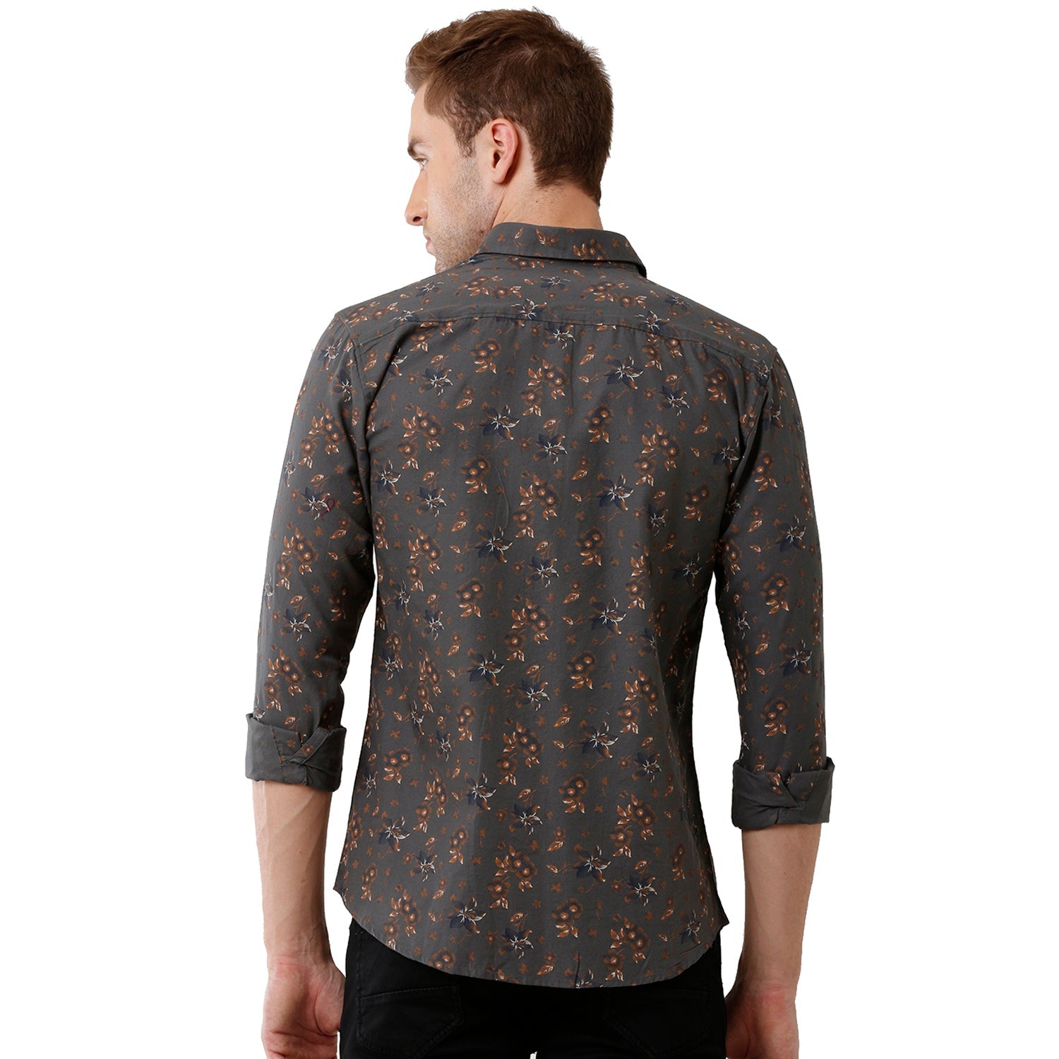 Swiss Club Mens Printed Full Sleeve Slim Fit Grey Color Woven Shirt - SC 100 C Shirts Swiss Club 