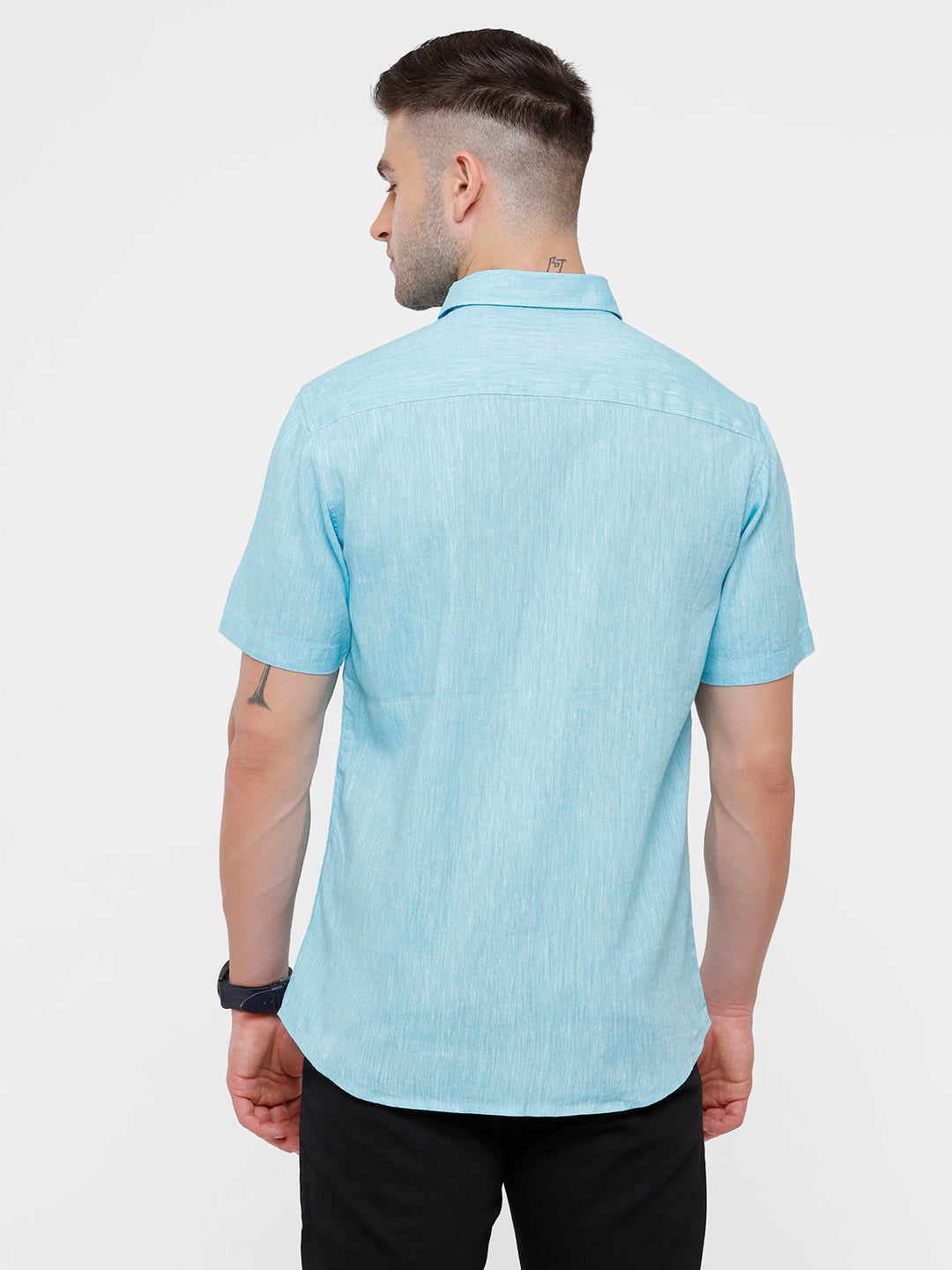 Classic Polo Mens Blue Linen Cotton Woven Shirt - Porsh Aqua HS