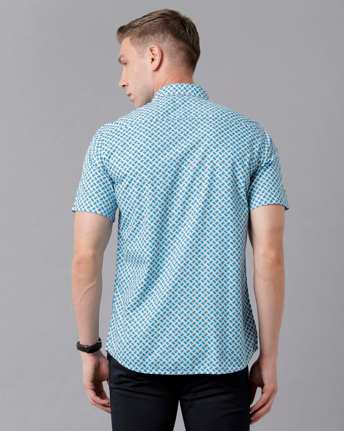 Classic Polo Men's Cotton Printed Half Sleeve Slim Fit Polo Neck Blue Color Woven Shirt | Sfd2- 19