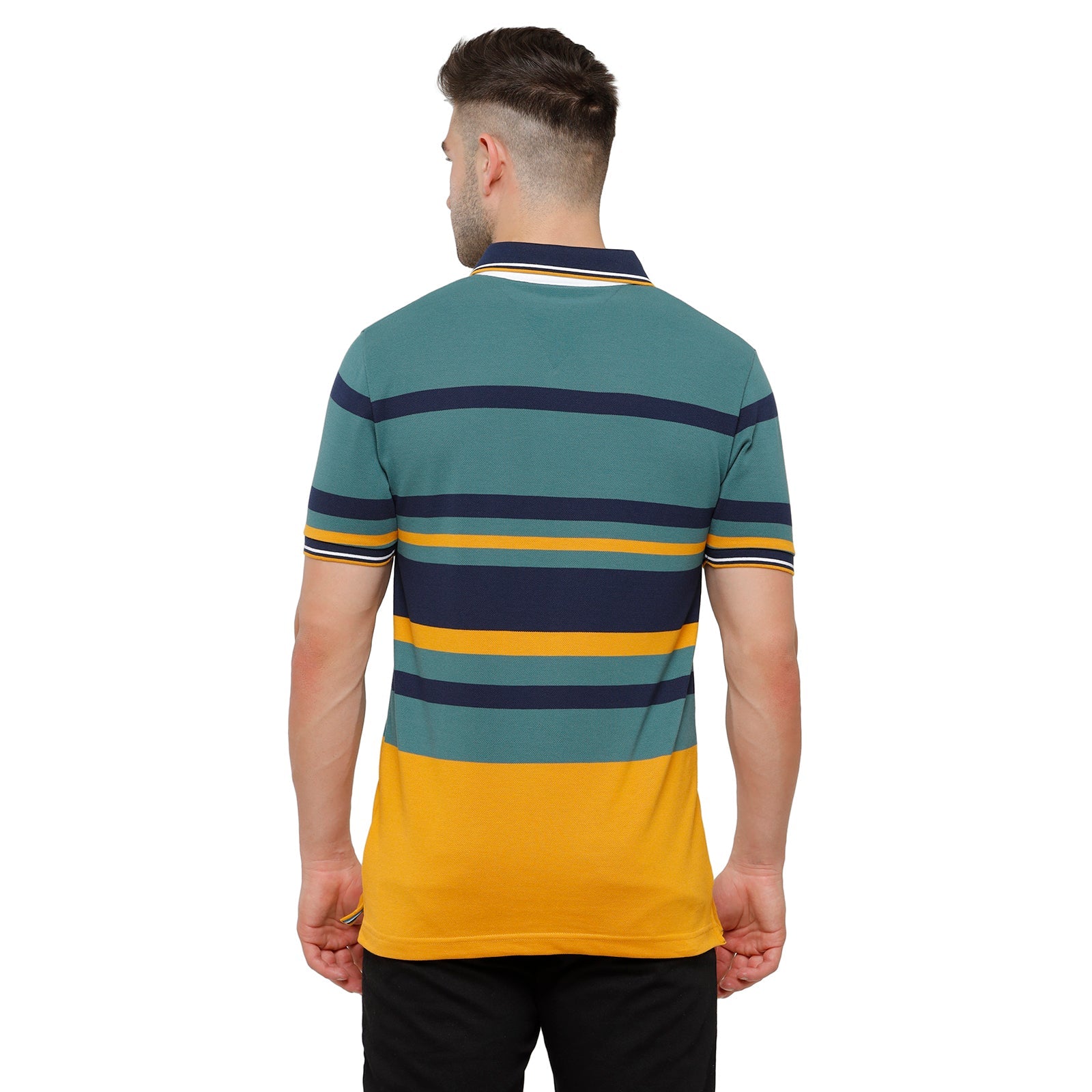 Classic Polo Mens Blue & Yellow Stripped Slim Fit Polo Neck T-Shirt - Vta 186 B T-shirt Classic Polo 