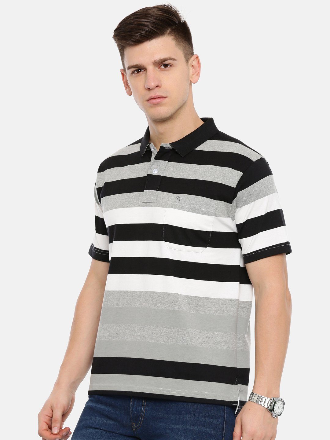 Men's Black with multi colour stripes T-shirt SWISS T-Shirt Swiss Club 