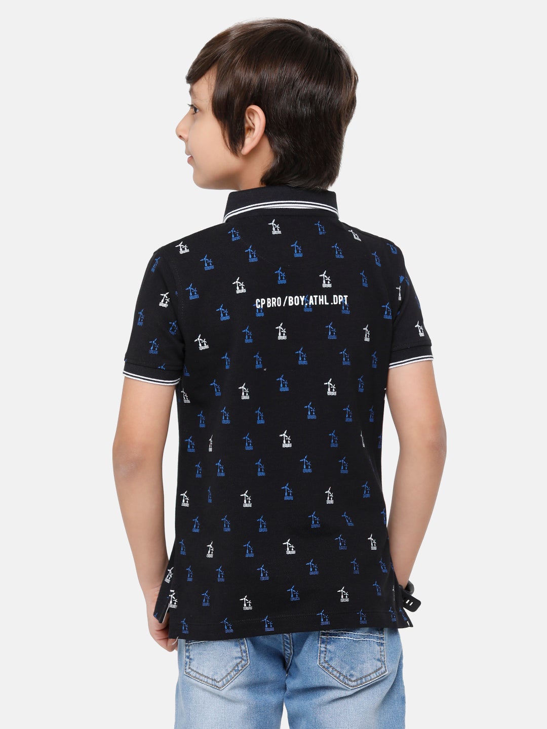 CP Boys Black Printed Slim Fit Polo Neck T-Shirt T-shirt Classic Polo 
