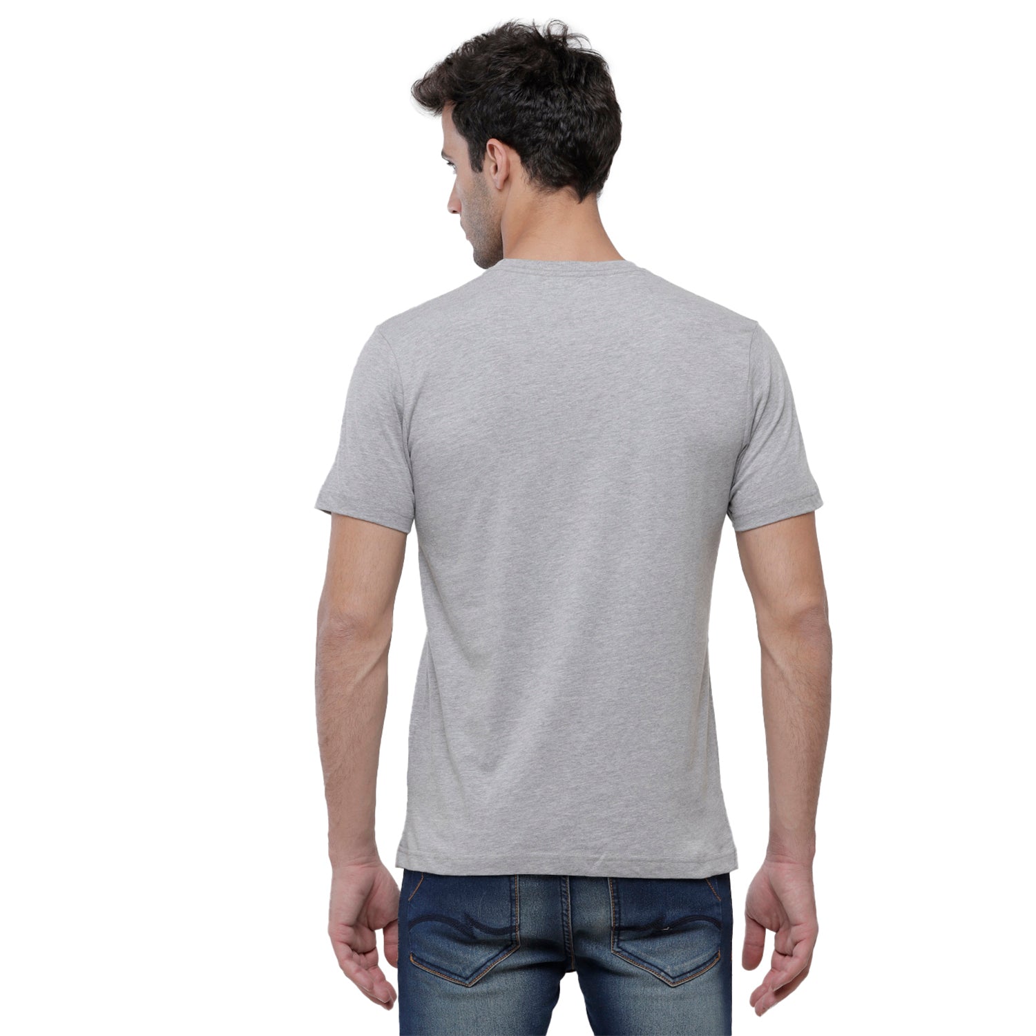 Classic Polo Men's Solid Single Jersey Light Grey Half Sleeve Slim Fit T-Shirt - Kore-10 T-shirt Classic Polo 
