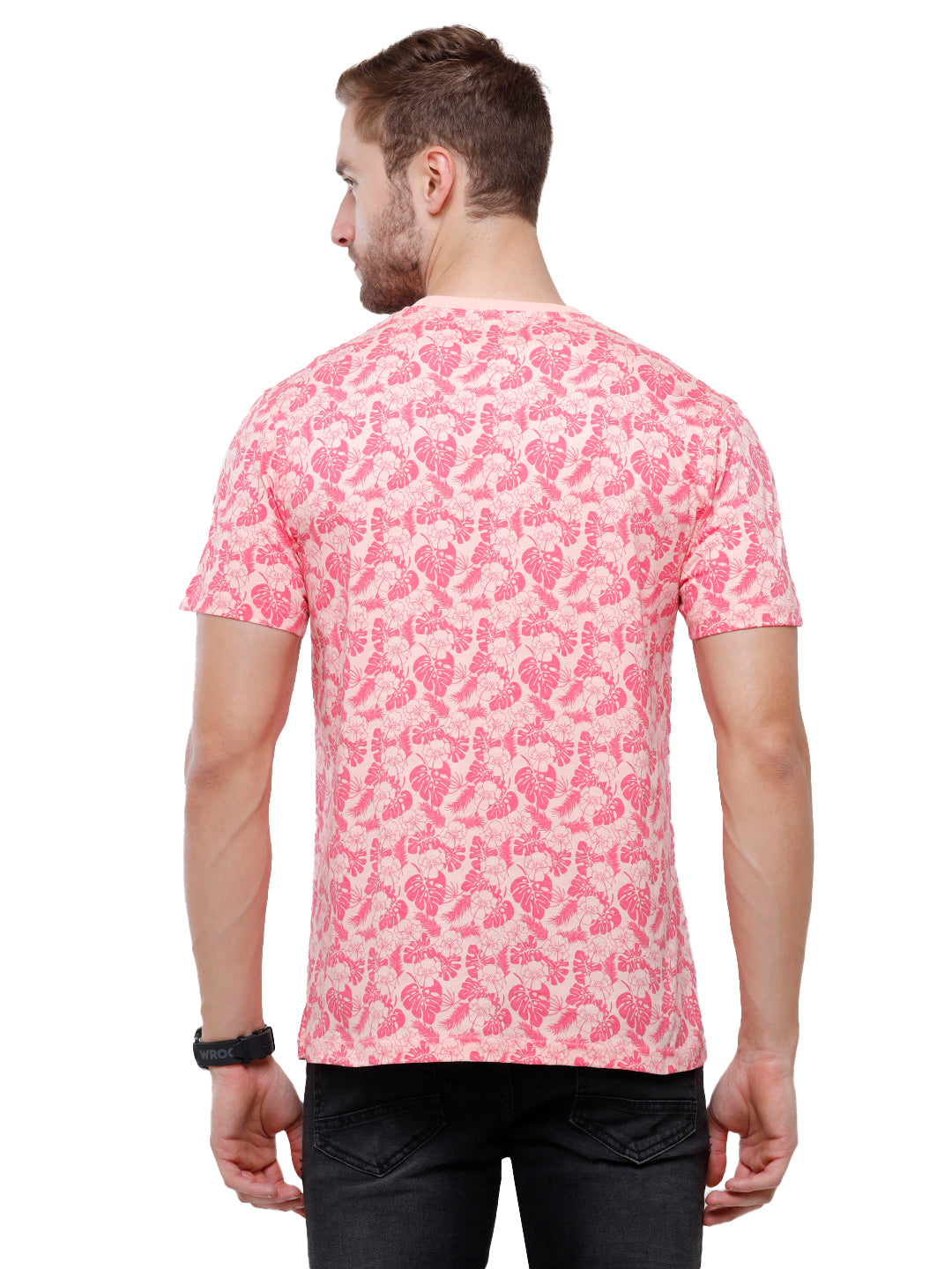 Swiss Club Mens Pink Printed Slim Fit Half Sleeve Round Neck T-Shirt (CUB - 55 A SF C) T-shirt Swiss Club 