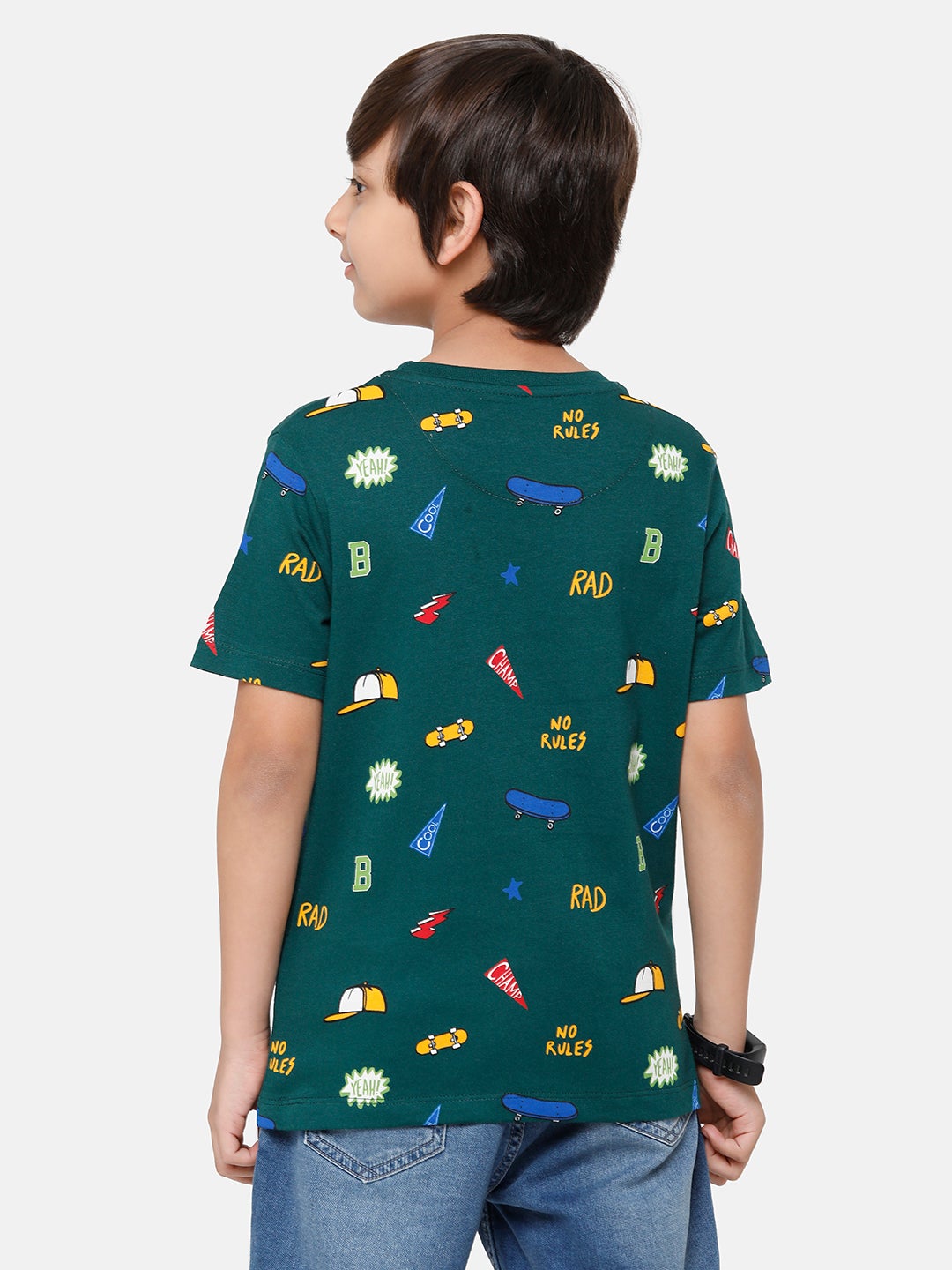 CP Boys Green Printed Slim Fit Round Neck T-Shirt T-shirt Classic Polo 